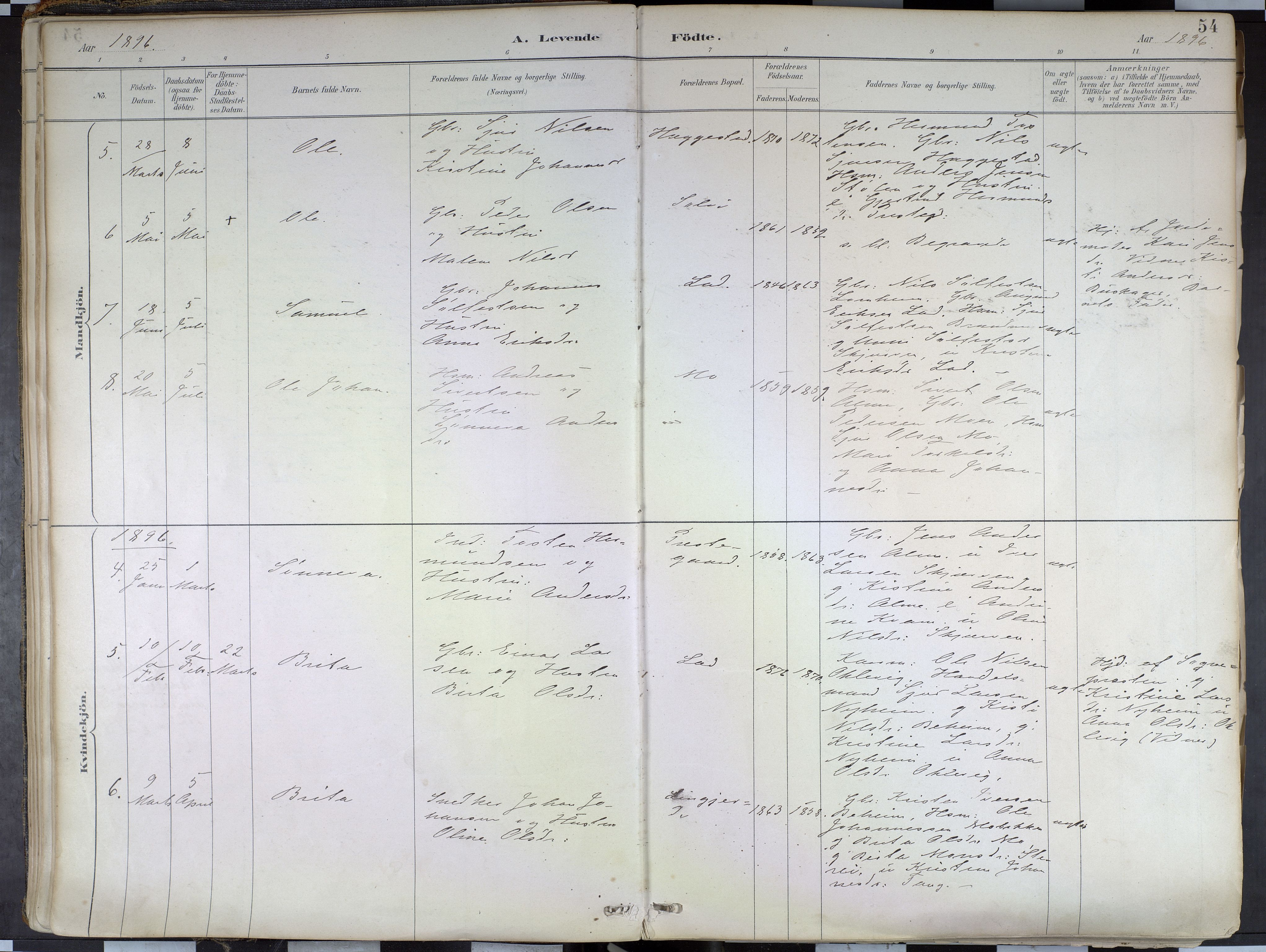 Hafslo sokneprestembete, AV/SAB-A-80301/H/Haa/Haab/L0001: Parish register (official) no. B 1, 1886-1945, p. 54