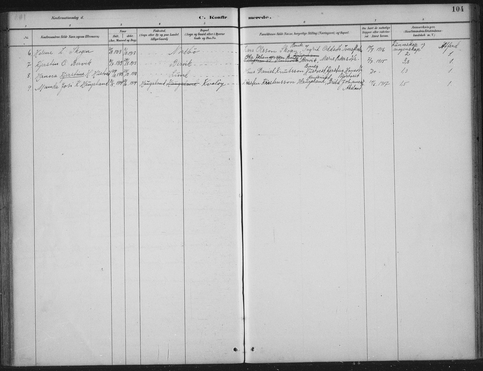 Vikedal sokneprestkontor, AV/SAST-A-101840/01/IV: Parish register (official) no. A 12, 1886-1929, p. 104