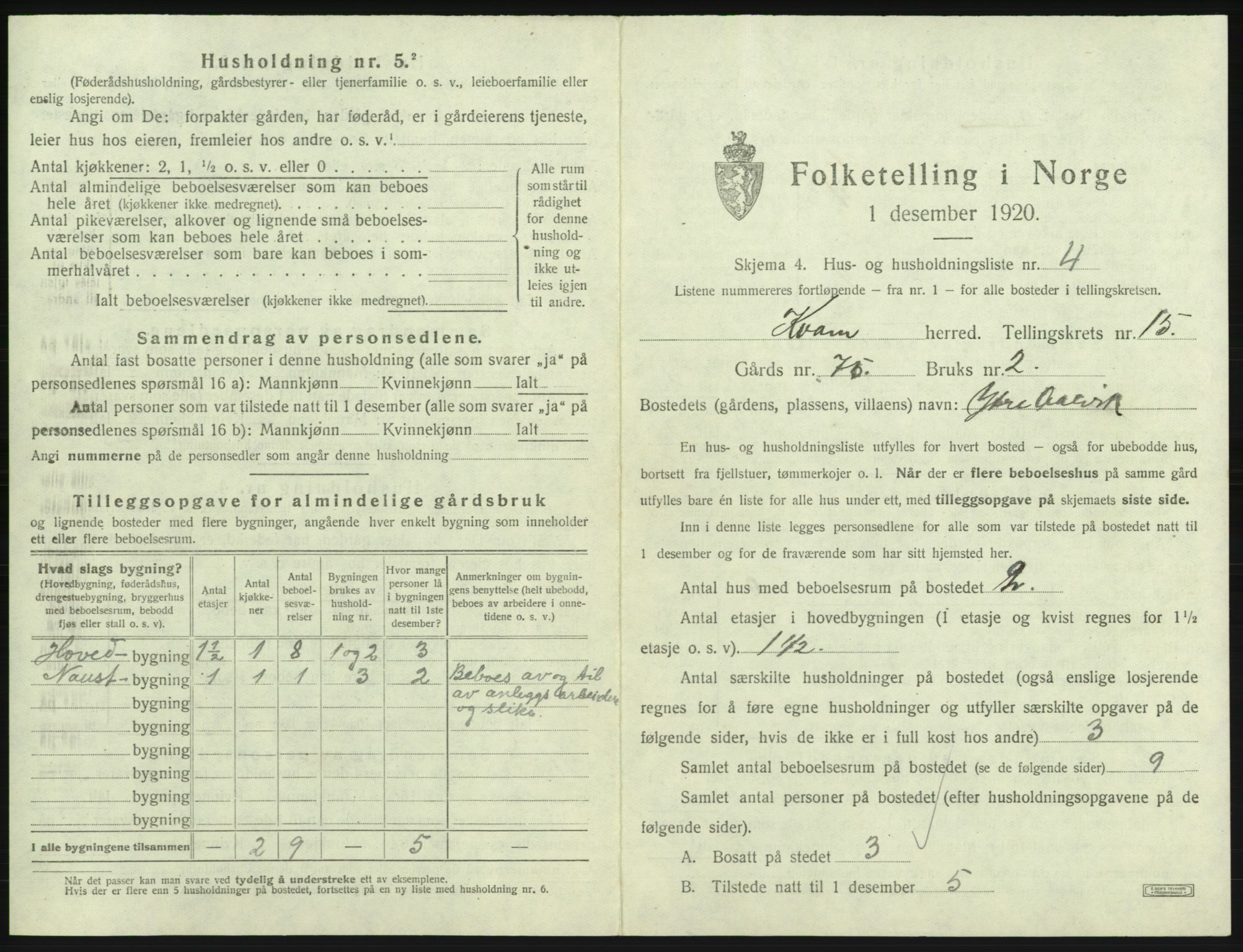 SAB, 1920 census for Kvam, 1920, p. 1242