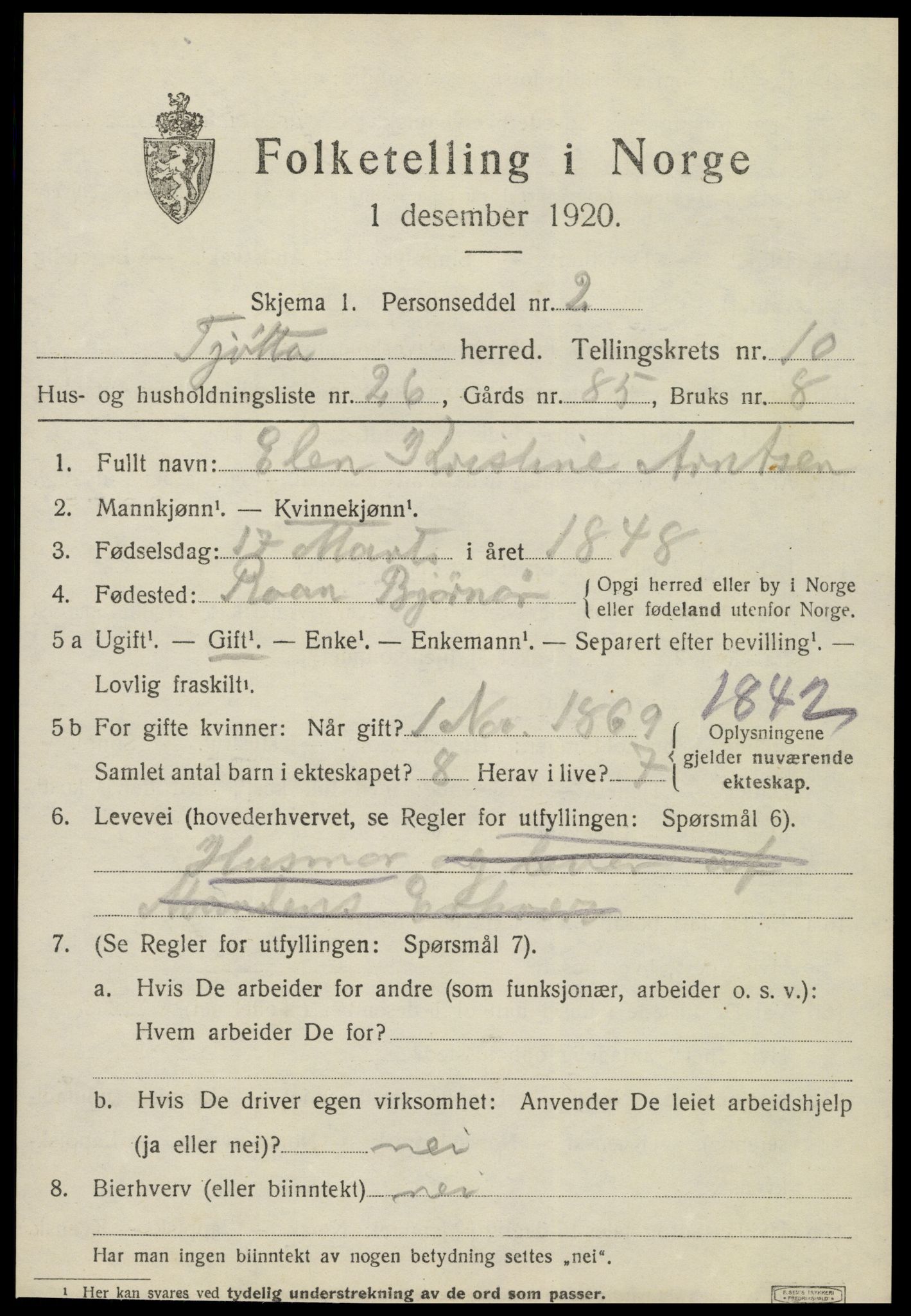 SAT, 1920 census for Tjøtta, 1920, p. 4333