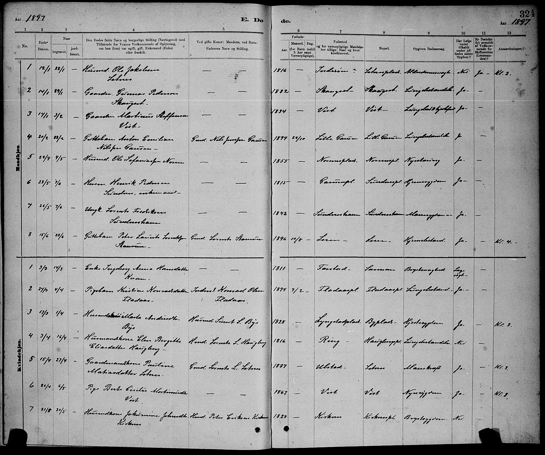 Ministerialprotokoller, klokkerbøker og fødselsregistre - Nord-Trøndelag, SAT/A-1458/730/L0301: Parish register (copy) no. 730C04, 1880-1897, p. 324