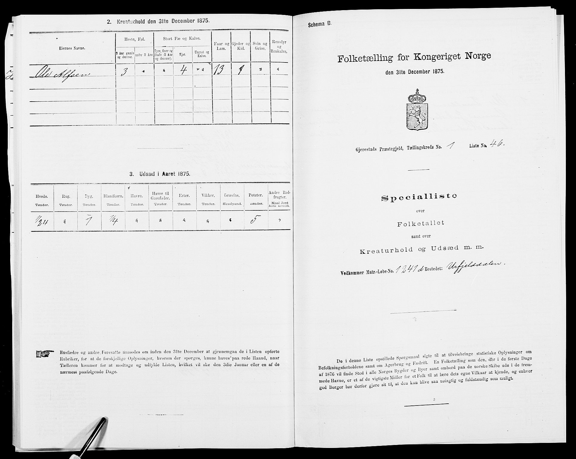 SAK, 1875 census for 0911P Gjerstad, 1875, p. 133