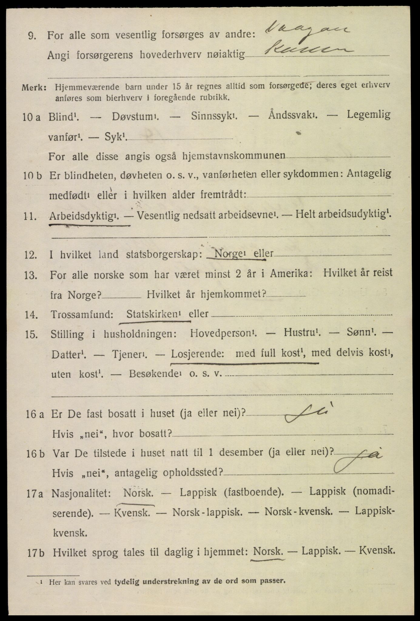 SAT, 1920 census for Vågan, 1920, p. 4770