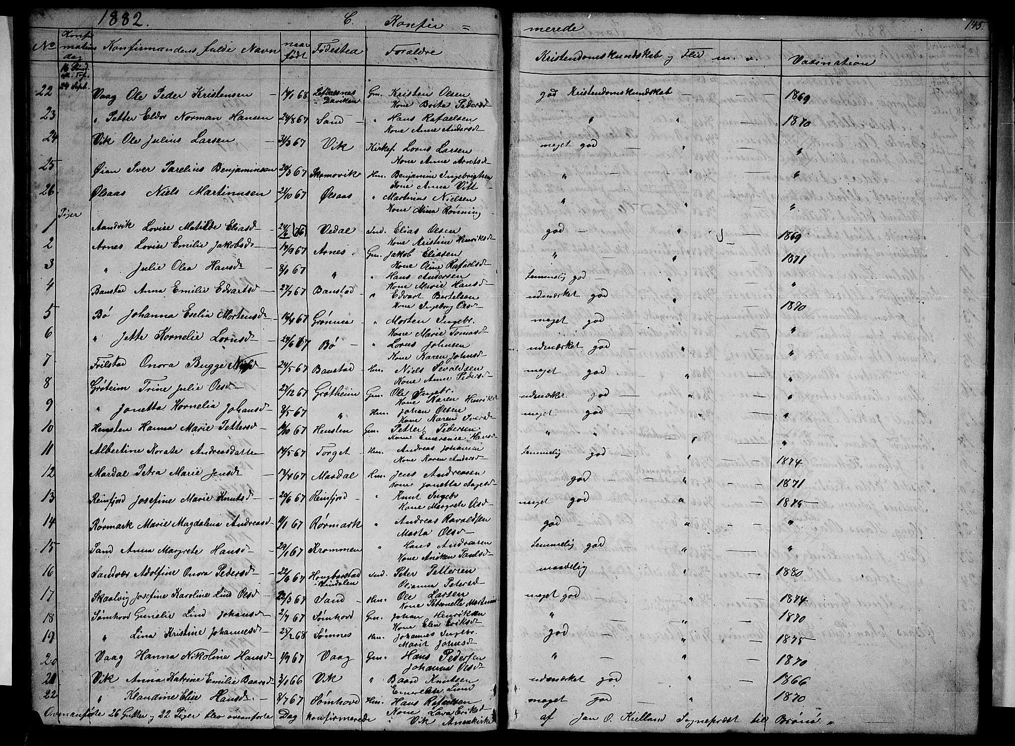 Ministerialprotokoller, klokkerbøker og fødselsregistre - Nordland, AV/SAT-A-1459/812/L0187: Parish register (copy) no. 812C05, 1850-1883, p. 145