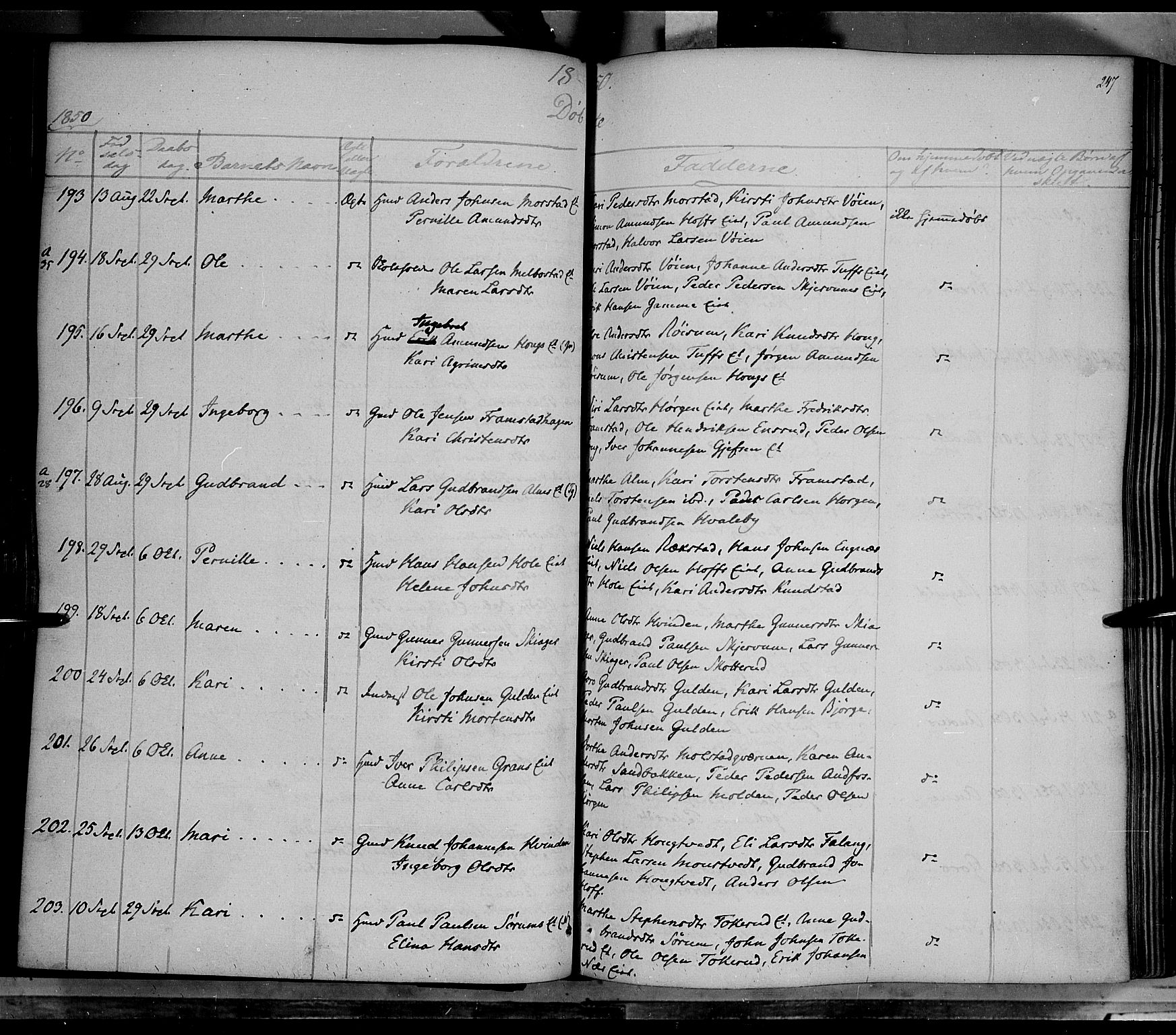 Gran prestekontor, SAH/PREST-112/H/Ha/Haa/L0011: Parish register (official) no. 11, 1842-1856, p. 246-247