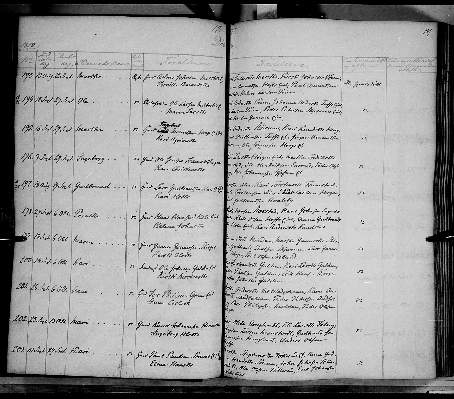 Gran prestekontor, AV/SAH-PREST-112/H/Ha/Haa/L0011: Parish register (official) no. 11, 1842-1856, p. 246-247