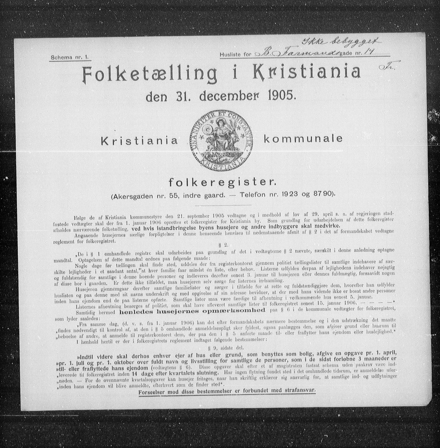 OBA, Municipal Census 1905 for Kristiania, 1905, p. 3425