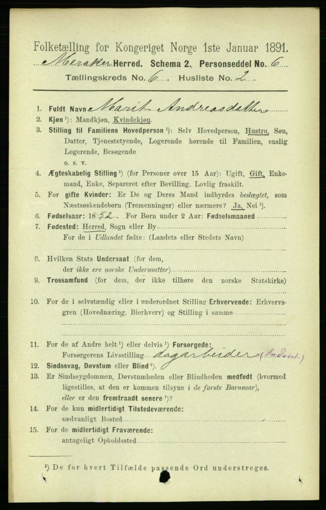 RA, 1891 census for 1711 Meråker, 1891, p. 2047