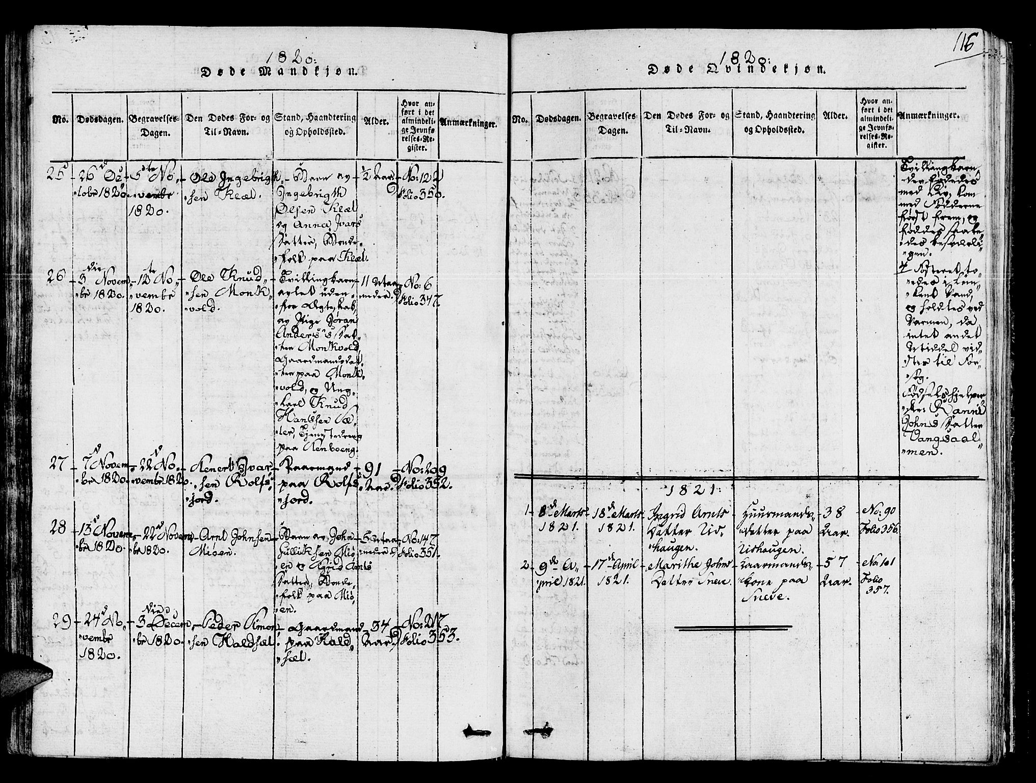 Ministerialprotokoller, klokkerbøker og fødselsregistre - Sør-Trøndelag, SAT/A-1456/678/L0895: Parish register (official) no. 678A05 /1, 1816-1821, p. 116