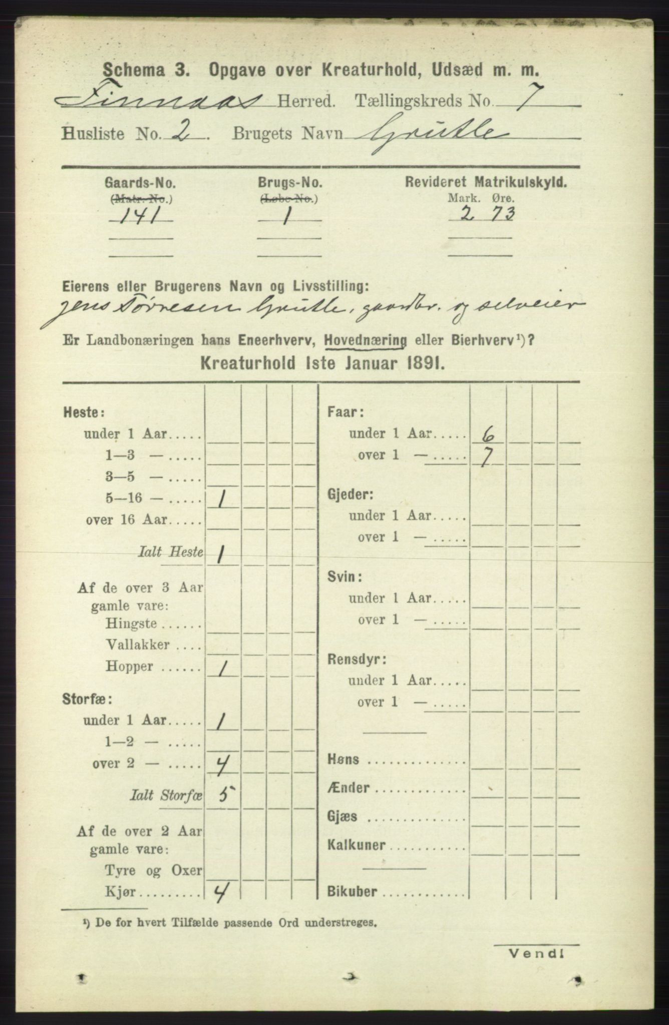 RA, 1891 census for 1218 Finnås, 1891, p. 6695