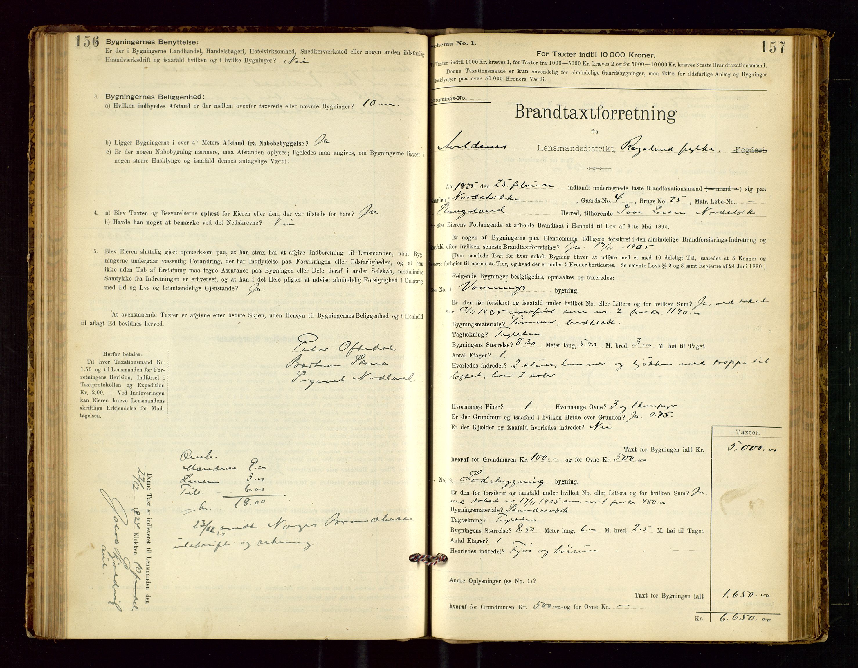 Avaldsnes lensmannskontor, AV/SAST-A-100286/Gob/L0001: "Brandtaxationsprotokol for Avaldsnes Lensmandsdistrikt Ryfylke Fogderi", 1894-1925, p. 156-157