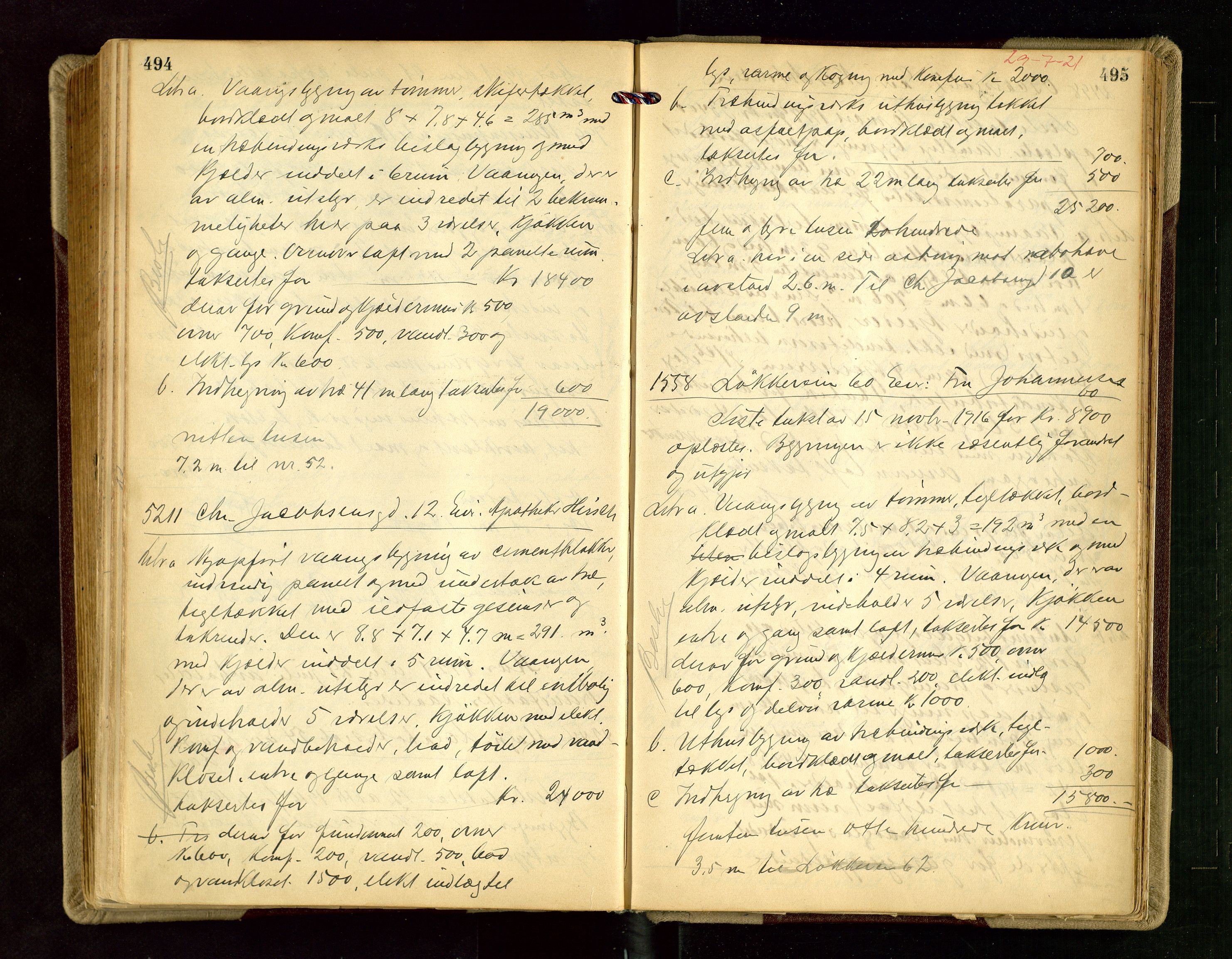 Norges Brannkasse Stavanger, AV/SAST-A-102143/F/Fd/L0017: Branntaksprotokoll nr. 28, 1919-1922, p. 494-495