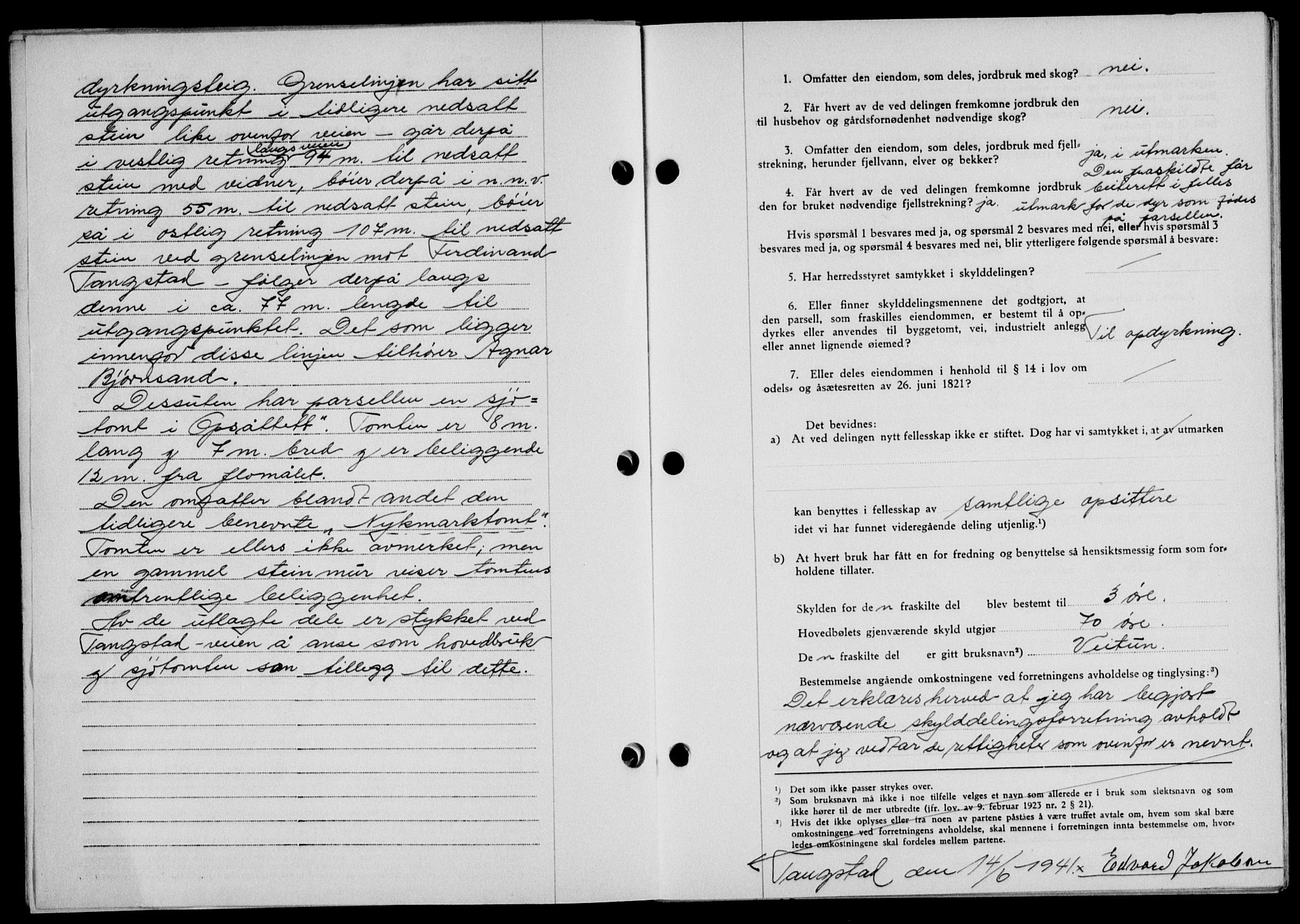 Lofoten sorenskriveri, SAT/A-0017/1/2/2C/L0008a: Mortgage book no. 8a, 1940-1941, Diary no: : 1243/1941