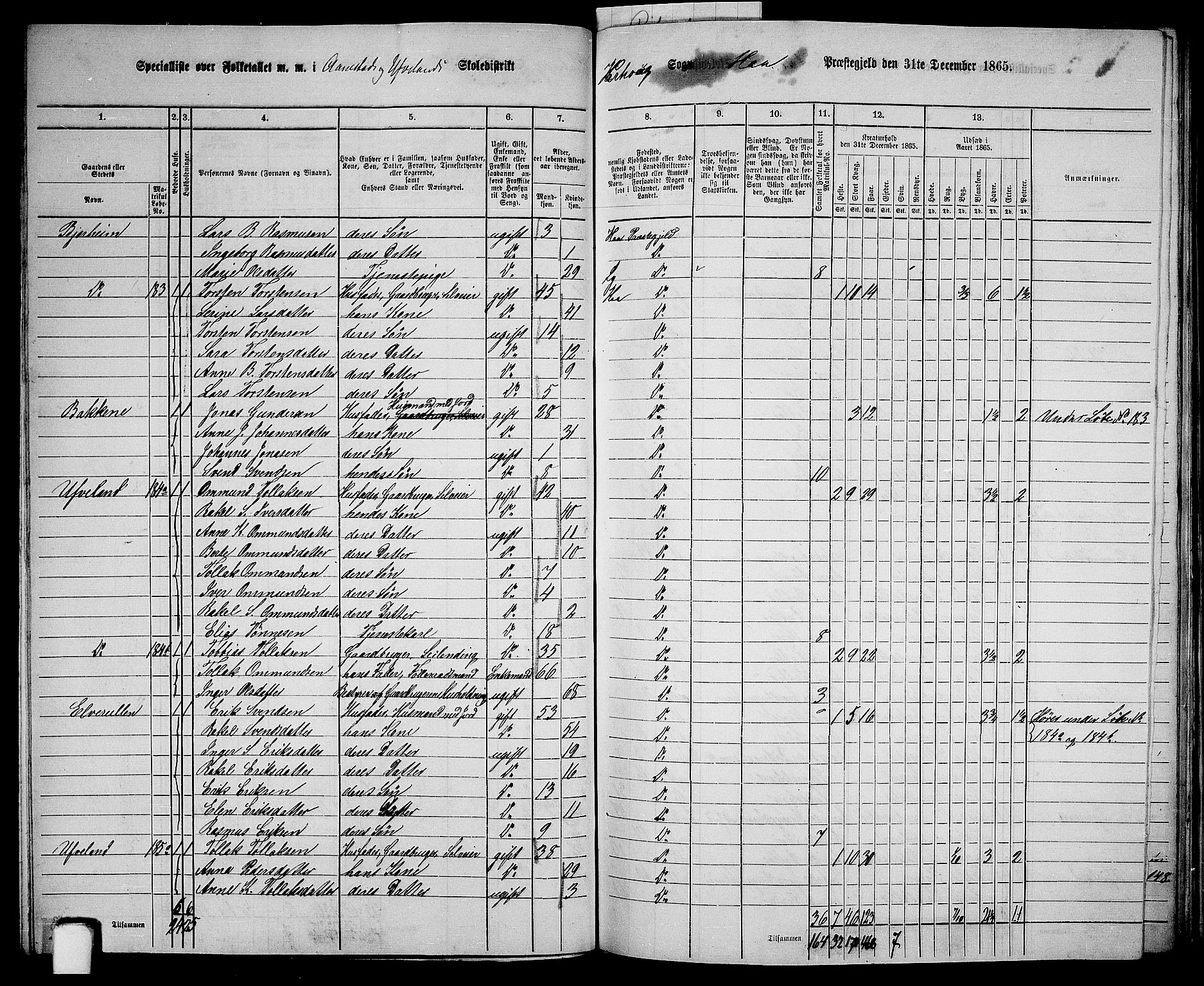 RA, 1865 census for Hå, 1865, p. 65