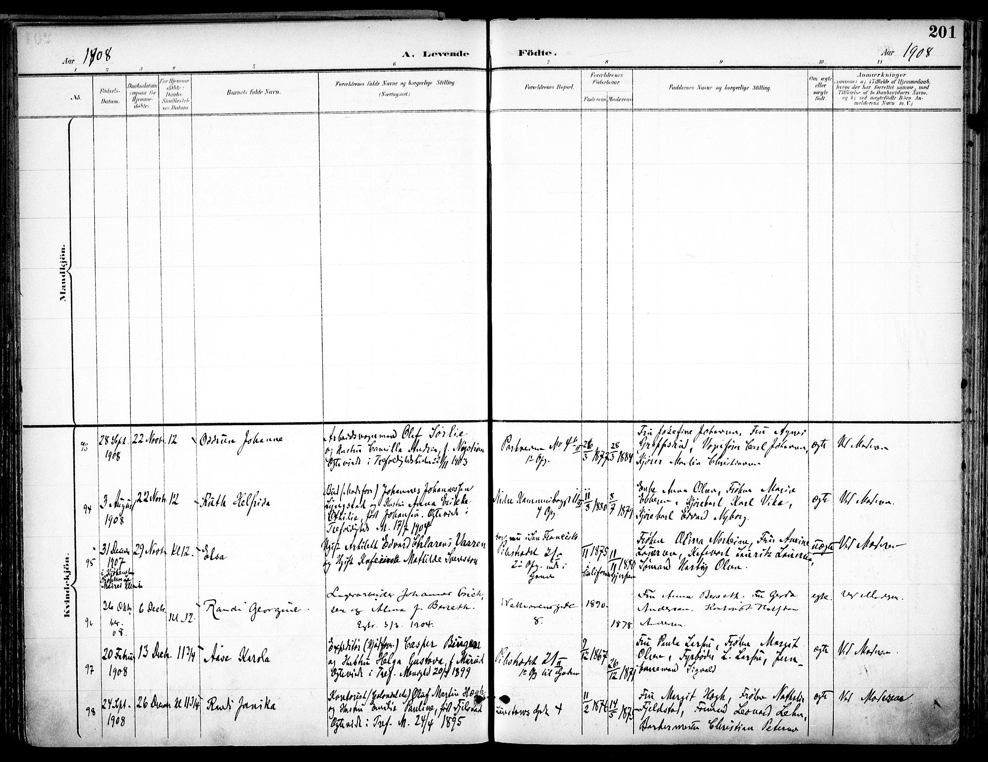 Trefoldighet prestekontor Kirkebøker, AV/SAO-A-10882/F/Fa/L0007: Parish register (official) no. I 7, 1900-1914, p. 201