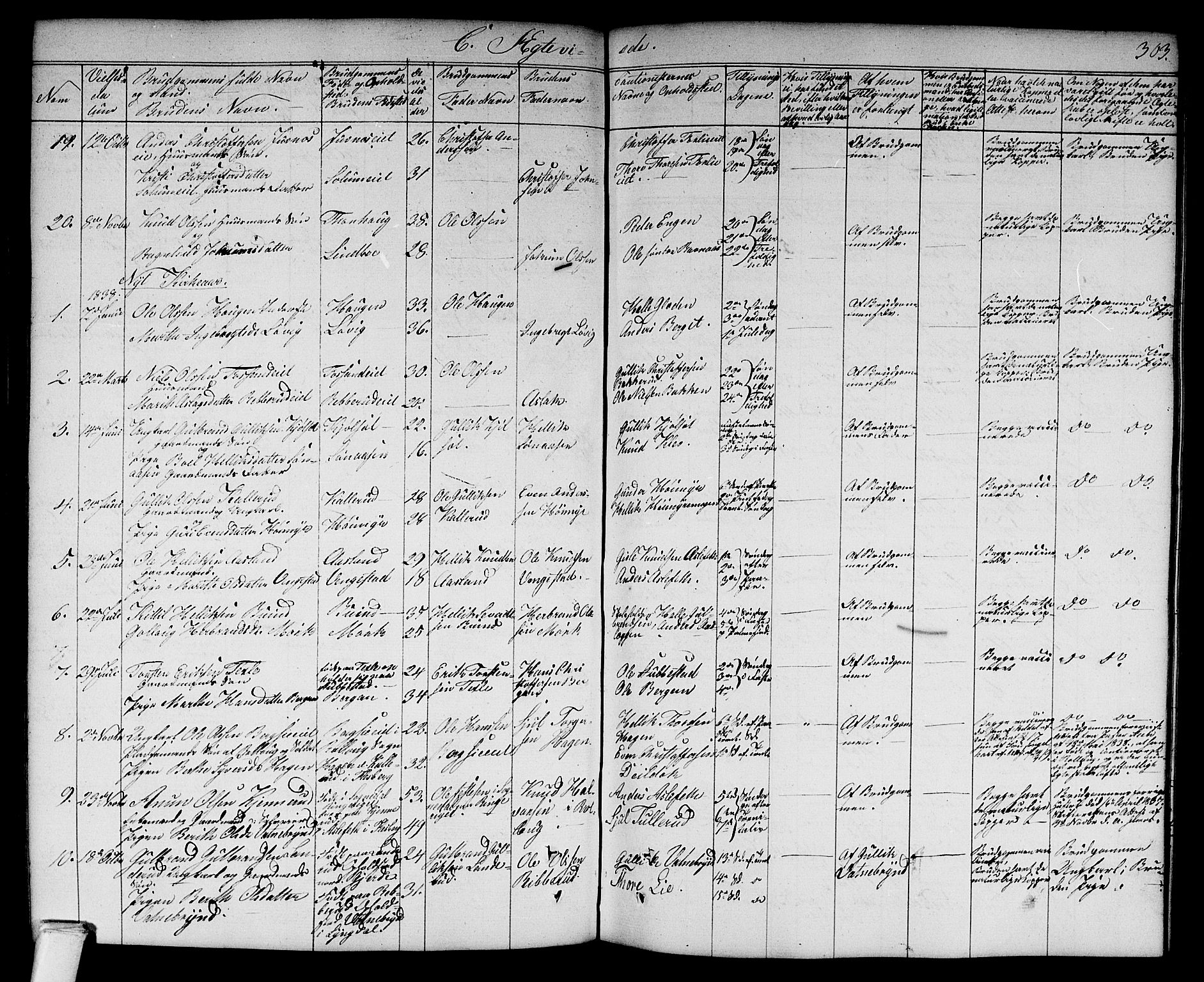 Flesberg kirkebøker, SAKO/A-18/G/Ga/L0002: Parish register (copy) no. I 2, 1834-1860, p. 303