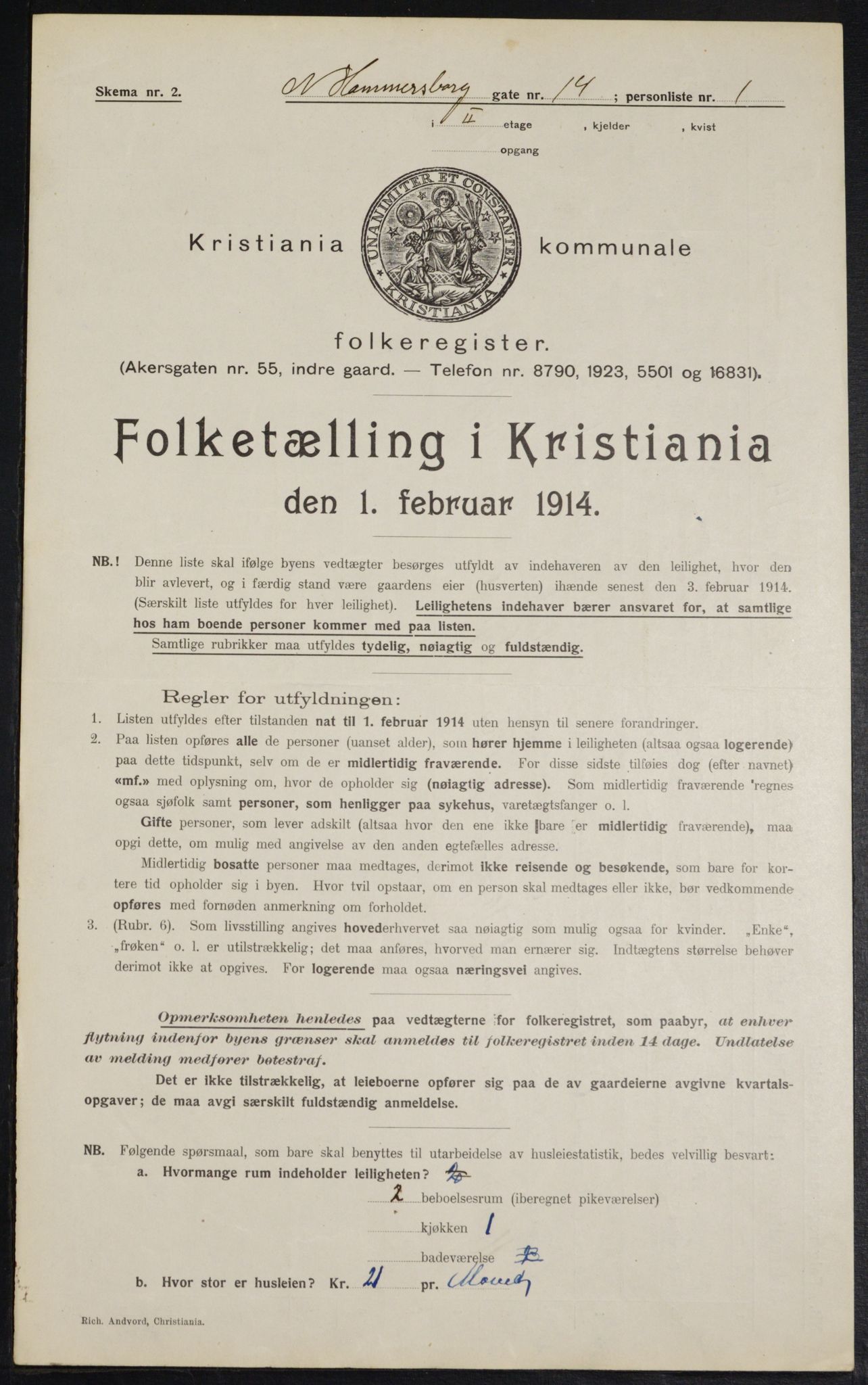 OBA, Municipal Census 1914 for Kristiania, 1914, p. 69449