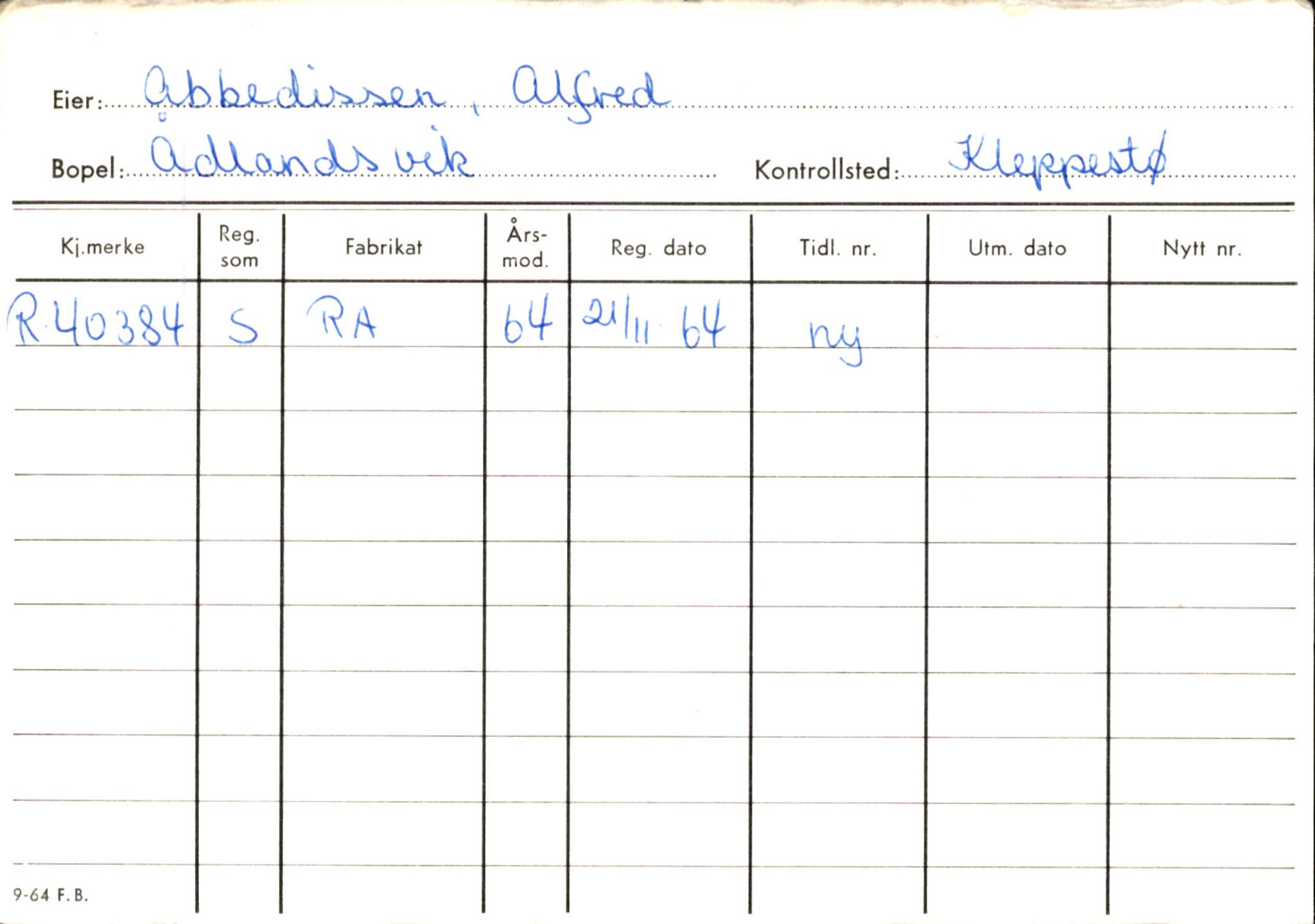 Statens vegvesen, Hordaland vegkontor, SAB/A-5201/2/Ha/L0001: R-eierkort A, 1920-1971, p. 2