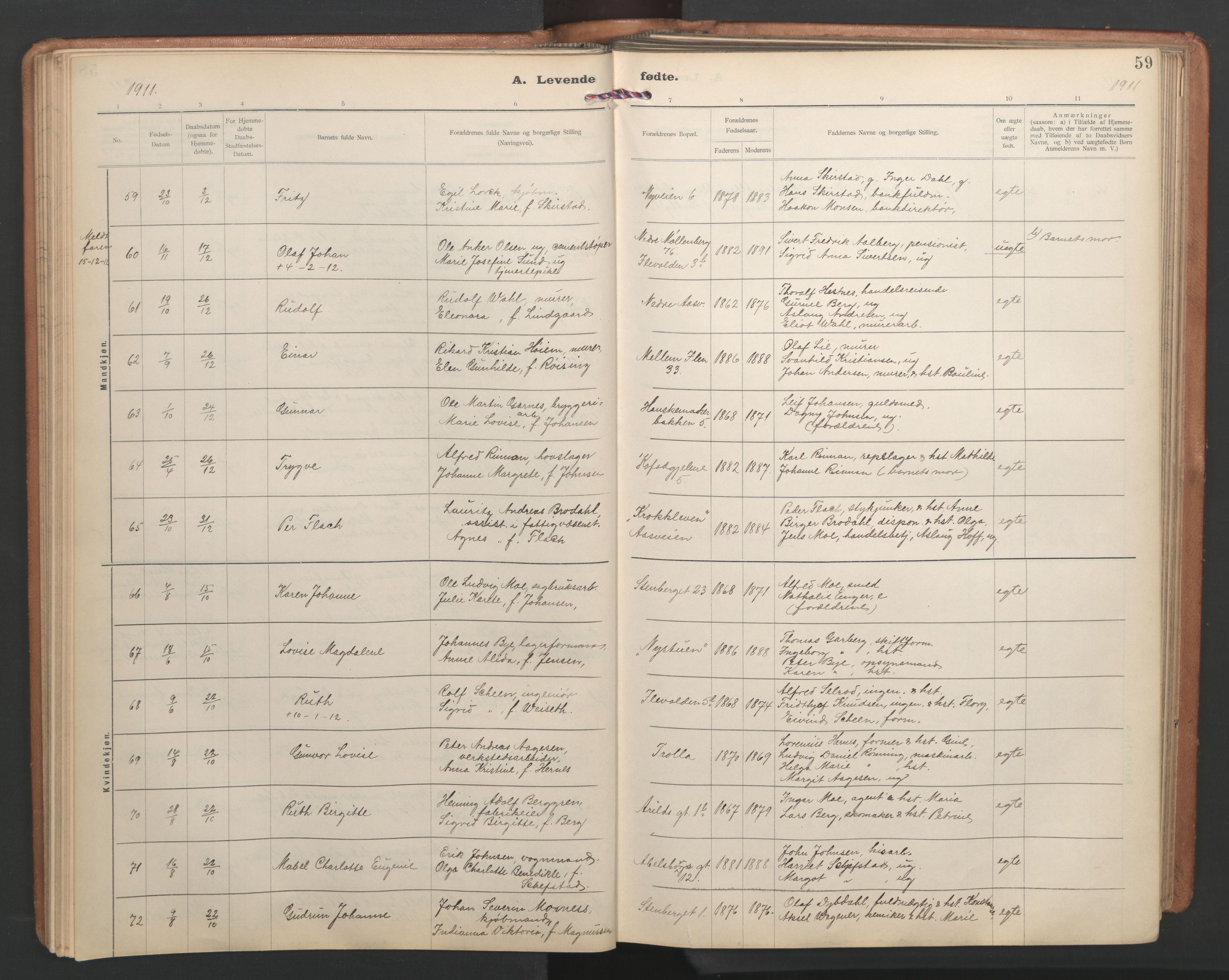 Ministerialprotokoller, klokkerbøker og fødselsregistre - Sør-Trøndelag, SAT/A-1456/603/L0173: Parish register (copy) no. 603C01, 1907-1962, p. 59