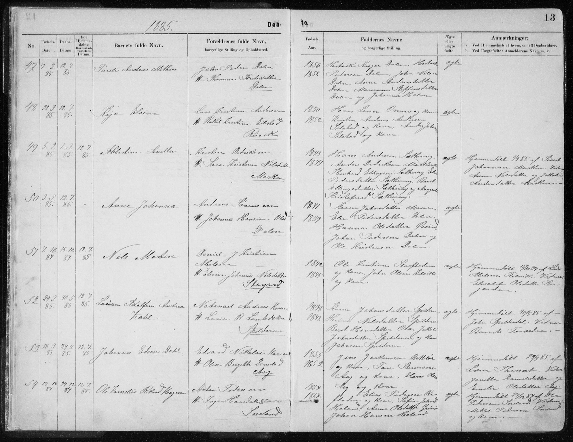 Ministerialprotokoller, klokkerbøker og fødselsregistre - Nordland, AV/SAT-A-1459/843/L0636: Parish register (copy) no. 843C05, 1884-1909, p. 13