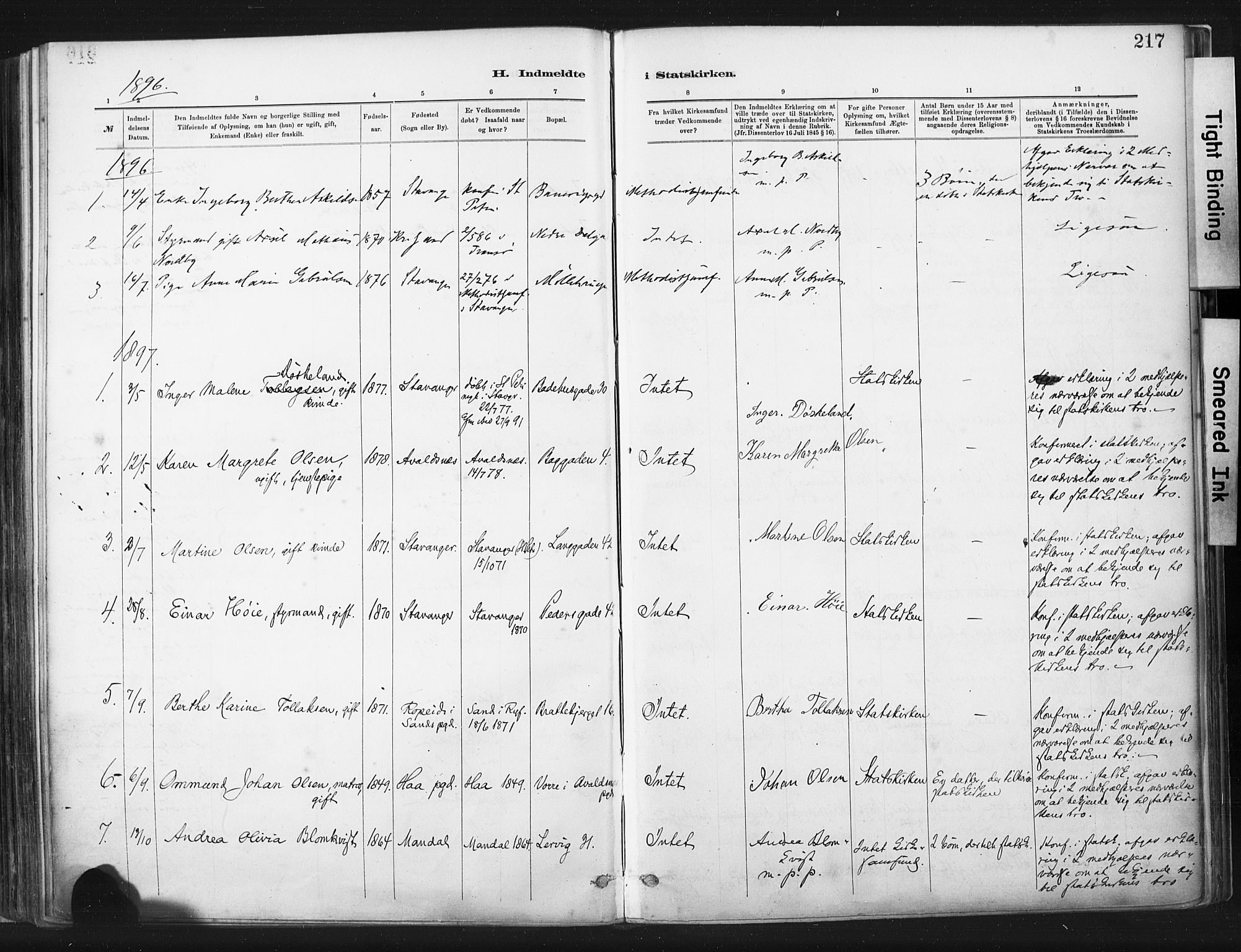 St. Johannes sokneprestkontor, SAST/A-101814/001/30/30BA/L0003: Parish register (official) no. A 3, 1885-1910, p. 217