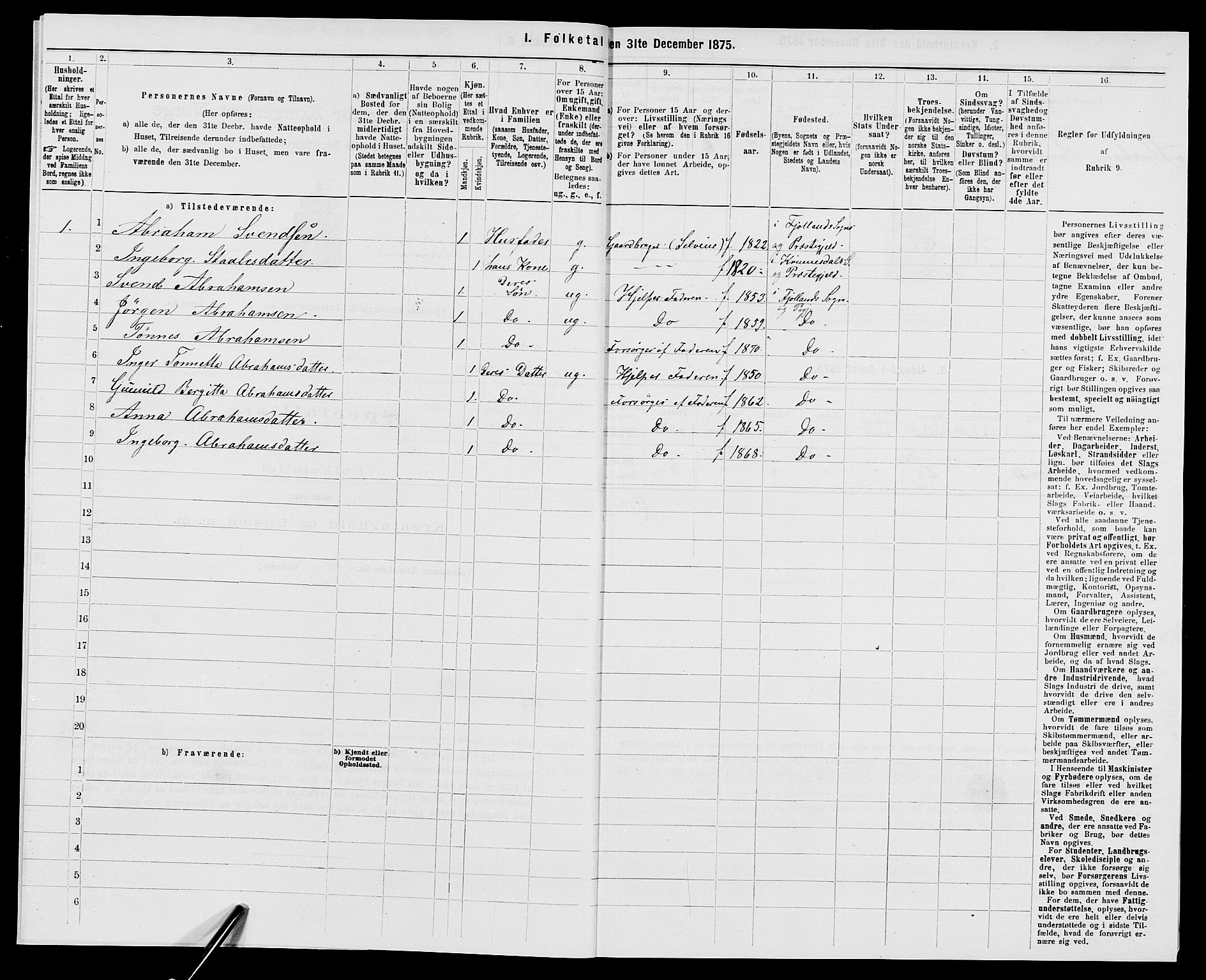 SAK, 1875 census for 1036P Fjotland, 1875, p. 34