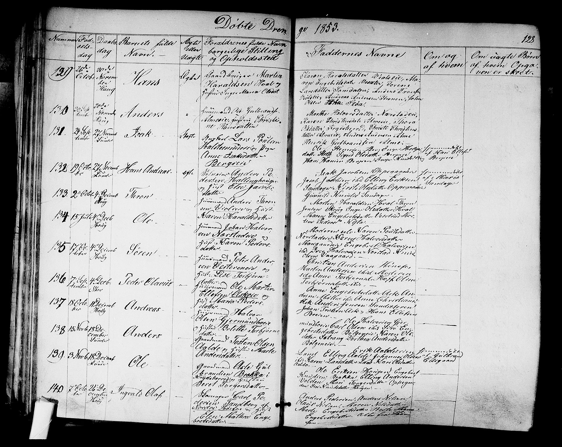 Norderhov kirkebøker, AV/SAKO-A-237/F/Fa/L0011: Parish register (official) no. 11, 1847-1856, p. 128