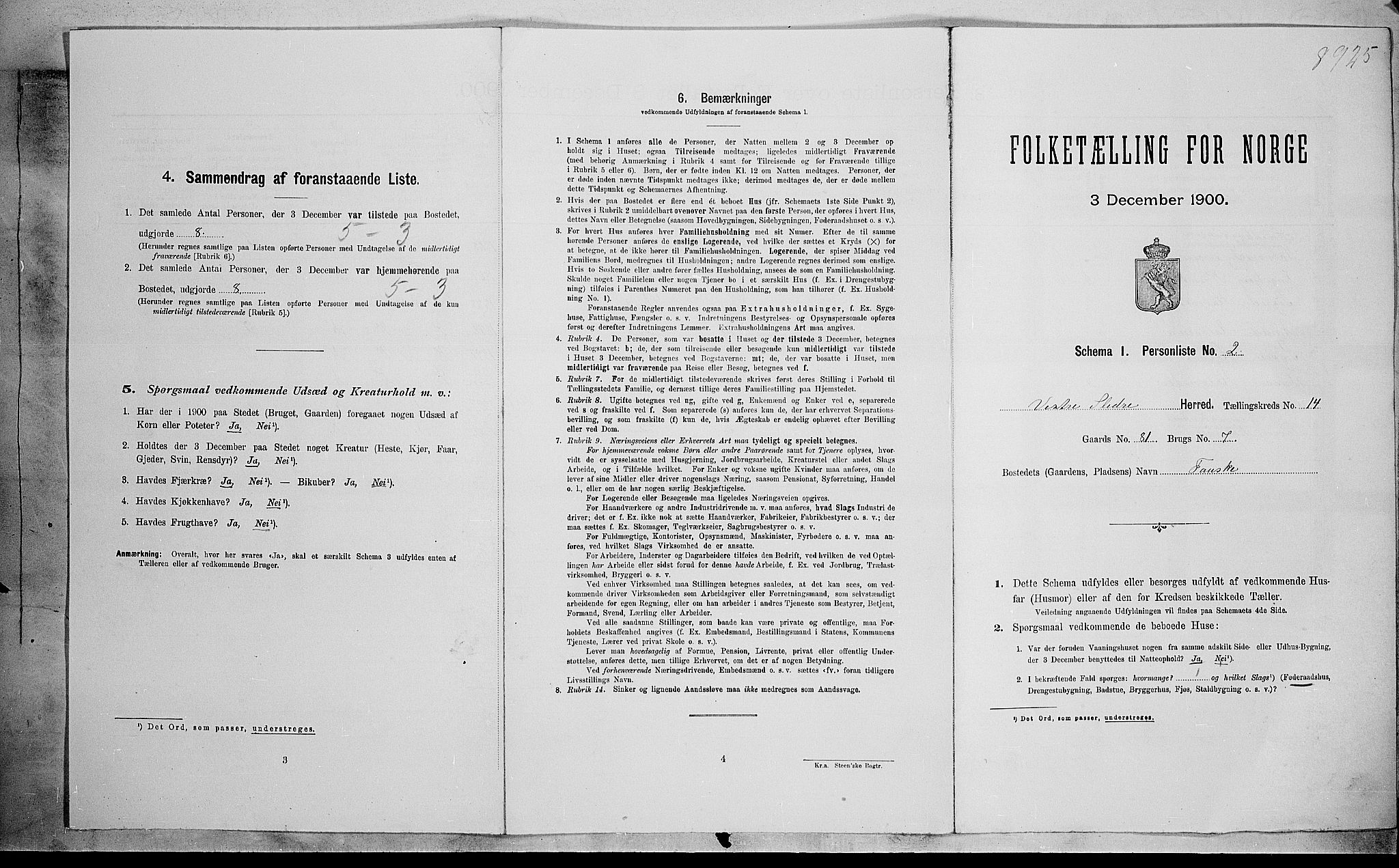 SAH, 1900 census for Vestre Slidre, 1900, p. 857