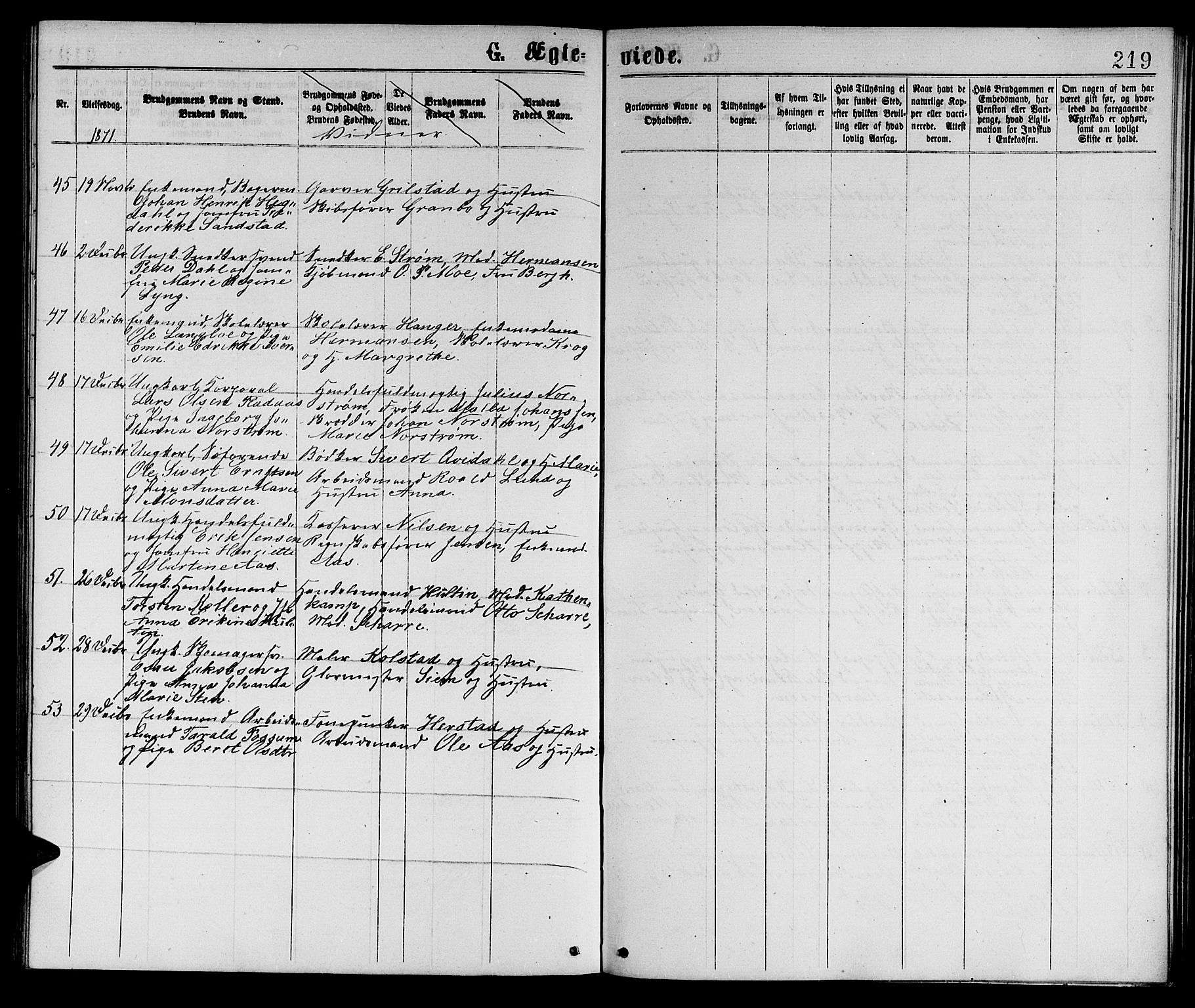 Ministerialprotokoller, klokkerbøker og fødselsregistre - Sør-Trøndelag, AV/SAT-A-1456/601/L0088: Parish register (copy) no. 601C06, 1870-1878, p. 219