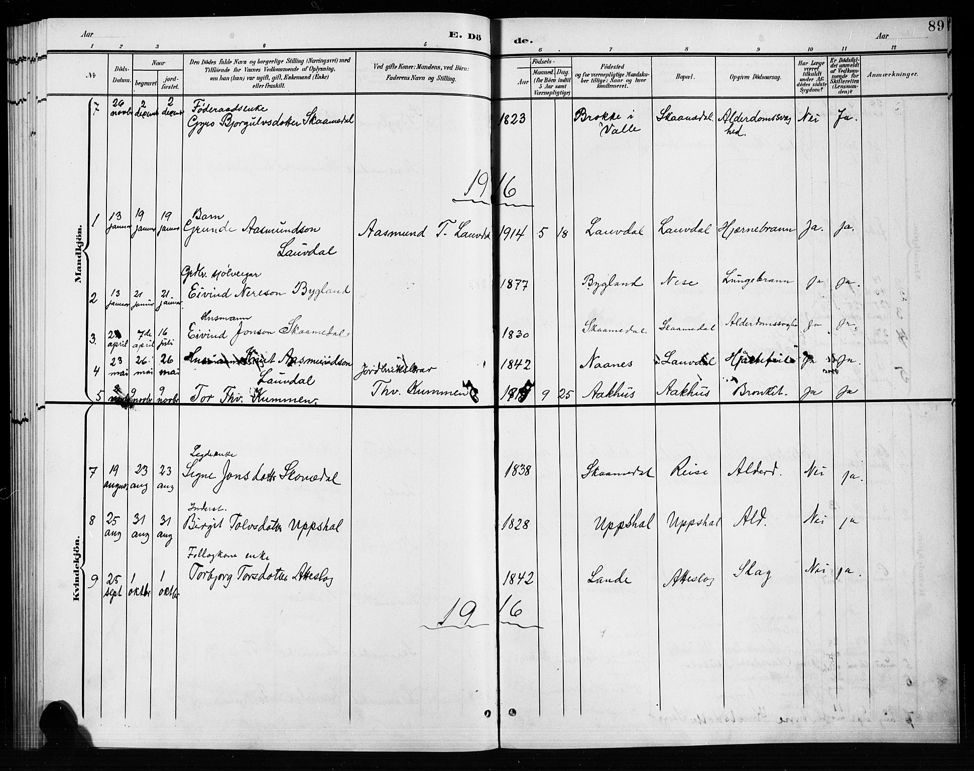 Bygland sokneprestkontor, SAK/1111-0006/F/Fb/Fbb/L0004: Parish register (copy) no. B 4, 1902-1920, p. 89