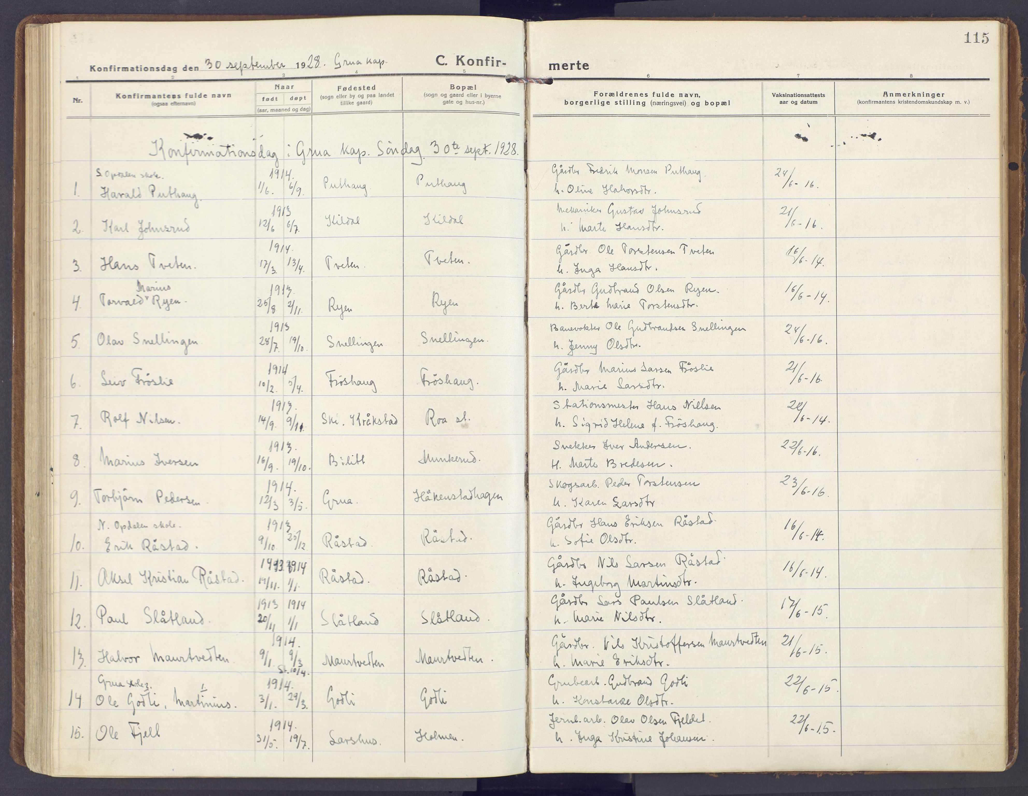 Lunner prestekontor, SAH/PREST-118/H/Ha/Haa/L0002: Parish register (official) no. 2, 1922-1931, p. 115