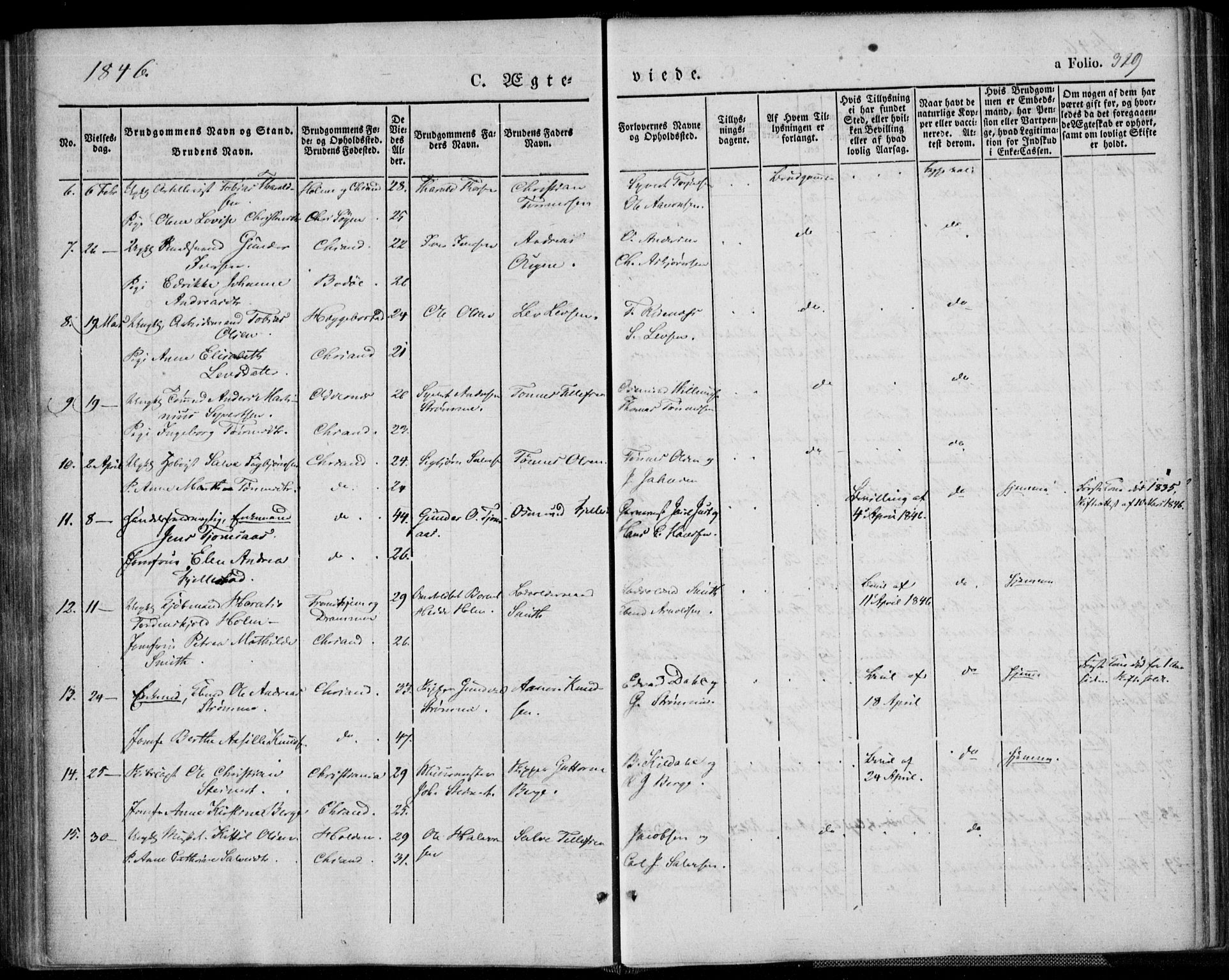 Kristiansand domprosti, AV/SAK-1112-0006/F/Fa/L0013: Parish register (official) no. A 13, 1842-1851, p. 319