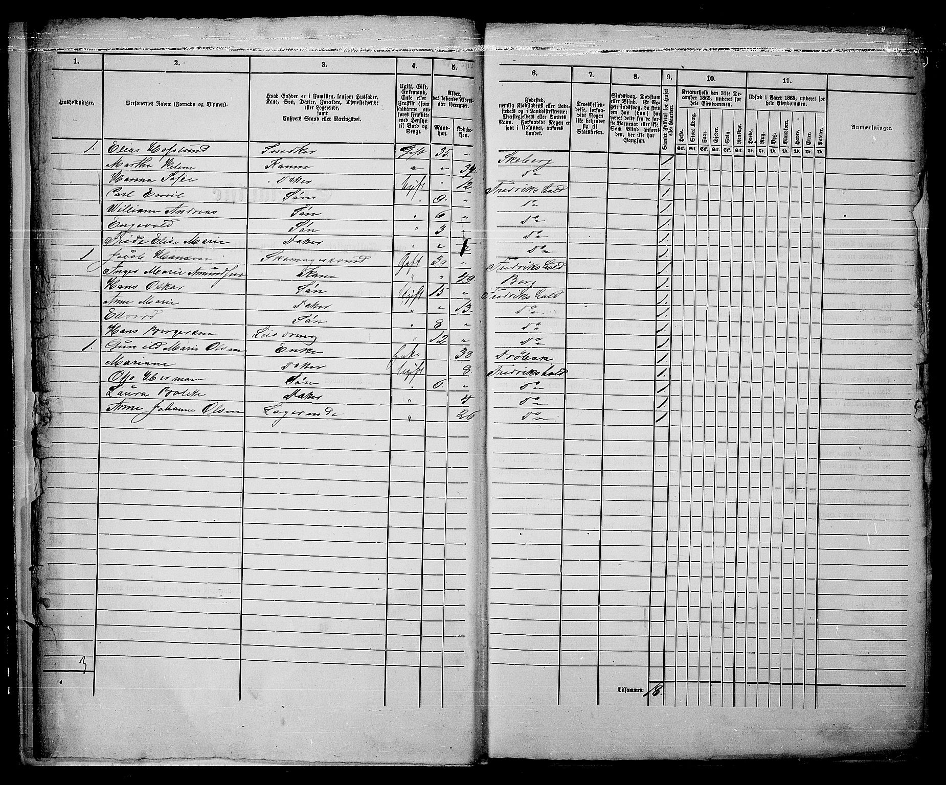 RA, 1865 census for Fredrikshald, 1865, p. 419