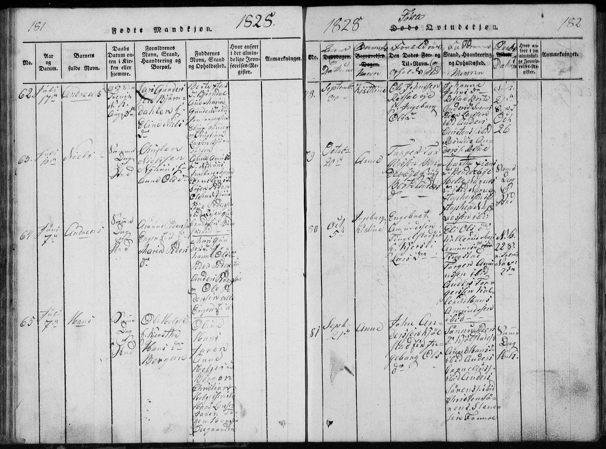 Modum kirkebøker, AV/SAKO-A-234/G/Ga/L0002: Parish register (copy) no. I 2, 1824-1832, p. 181-182