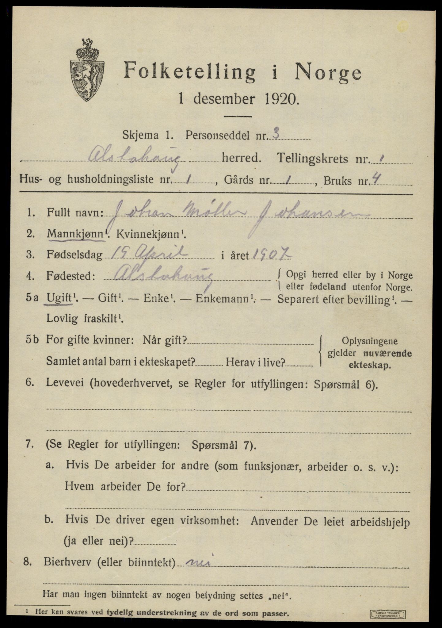 SAT, 1920 census for Alstahaug, 1920, p. 579