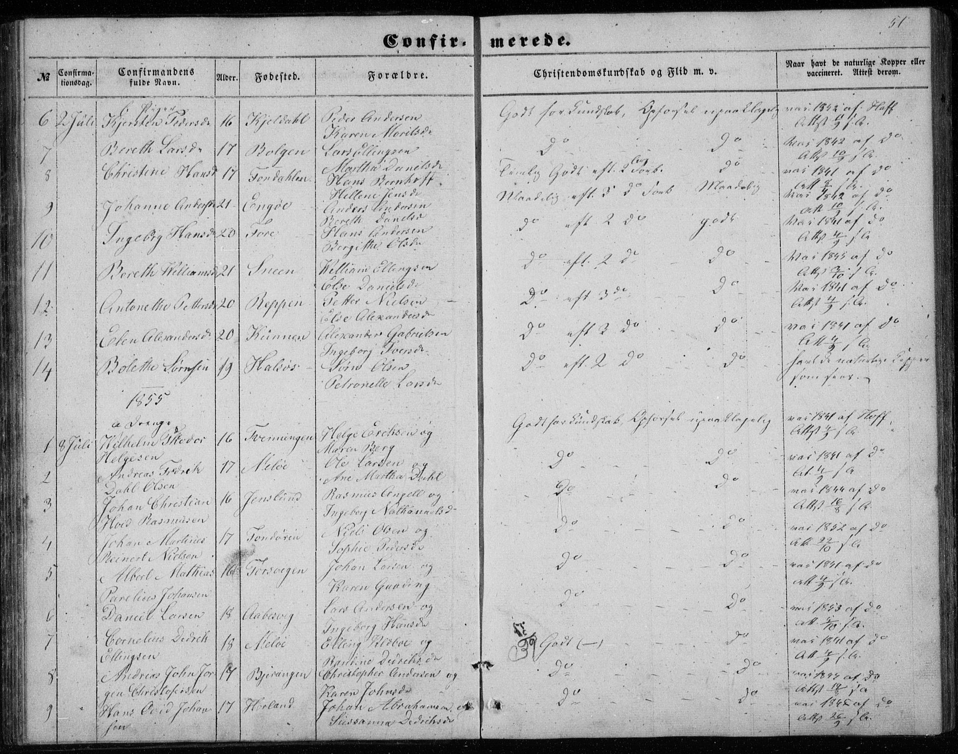 Ministerialprotokoller, klokkerbøker og fødselsregistre - Nordland, SAT/A-1459/843/L0633: Parish register (copy) no. 843C02, 1853-1873, p. 51
