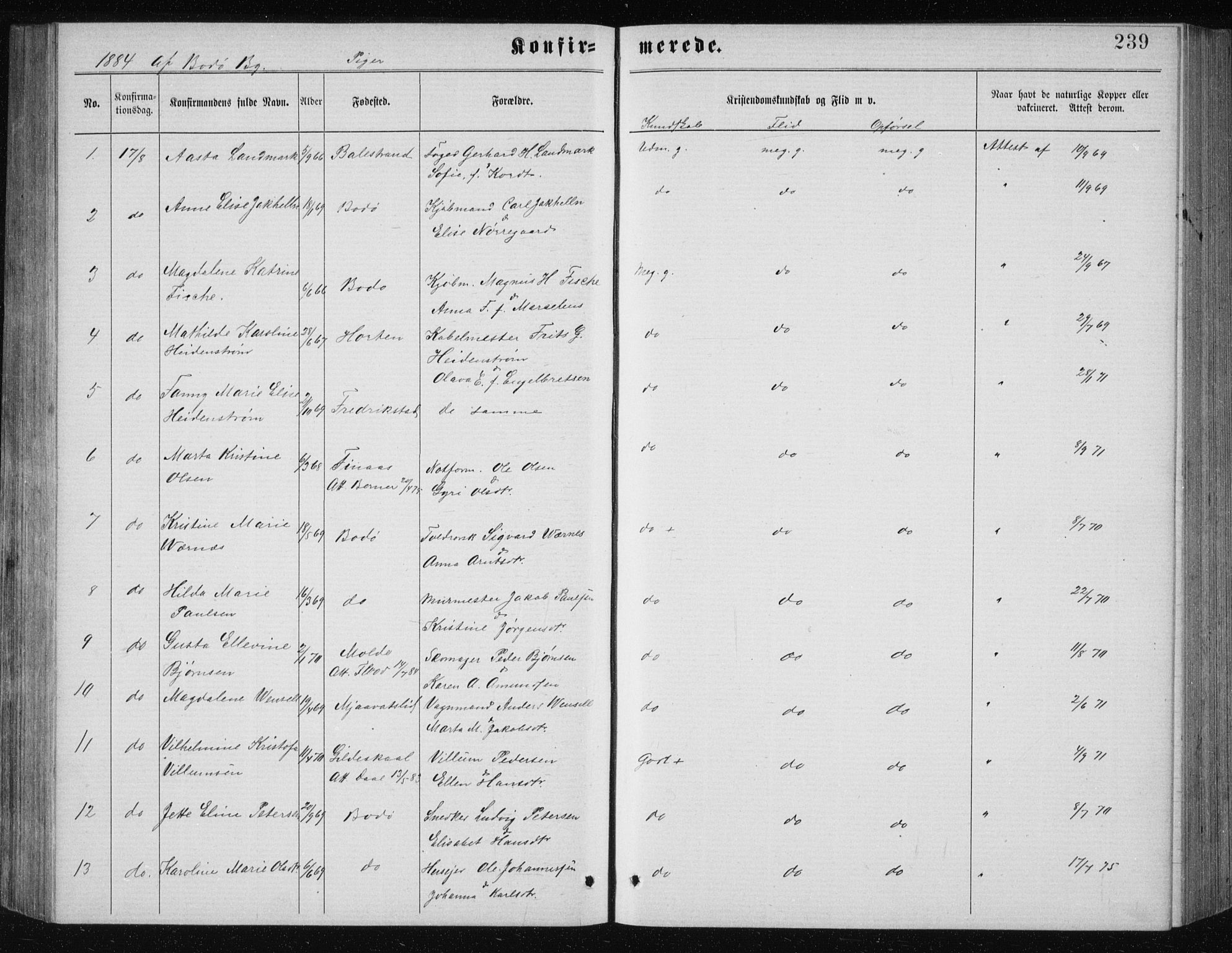 Ministerialprotokoller, klokkerbøker og fødselsregistre - Nordland, AV/SAT-A-1459/801/L0031: Parish register (copy) no. 801C06, 1883-1887, p. 239