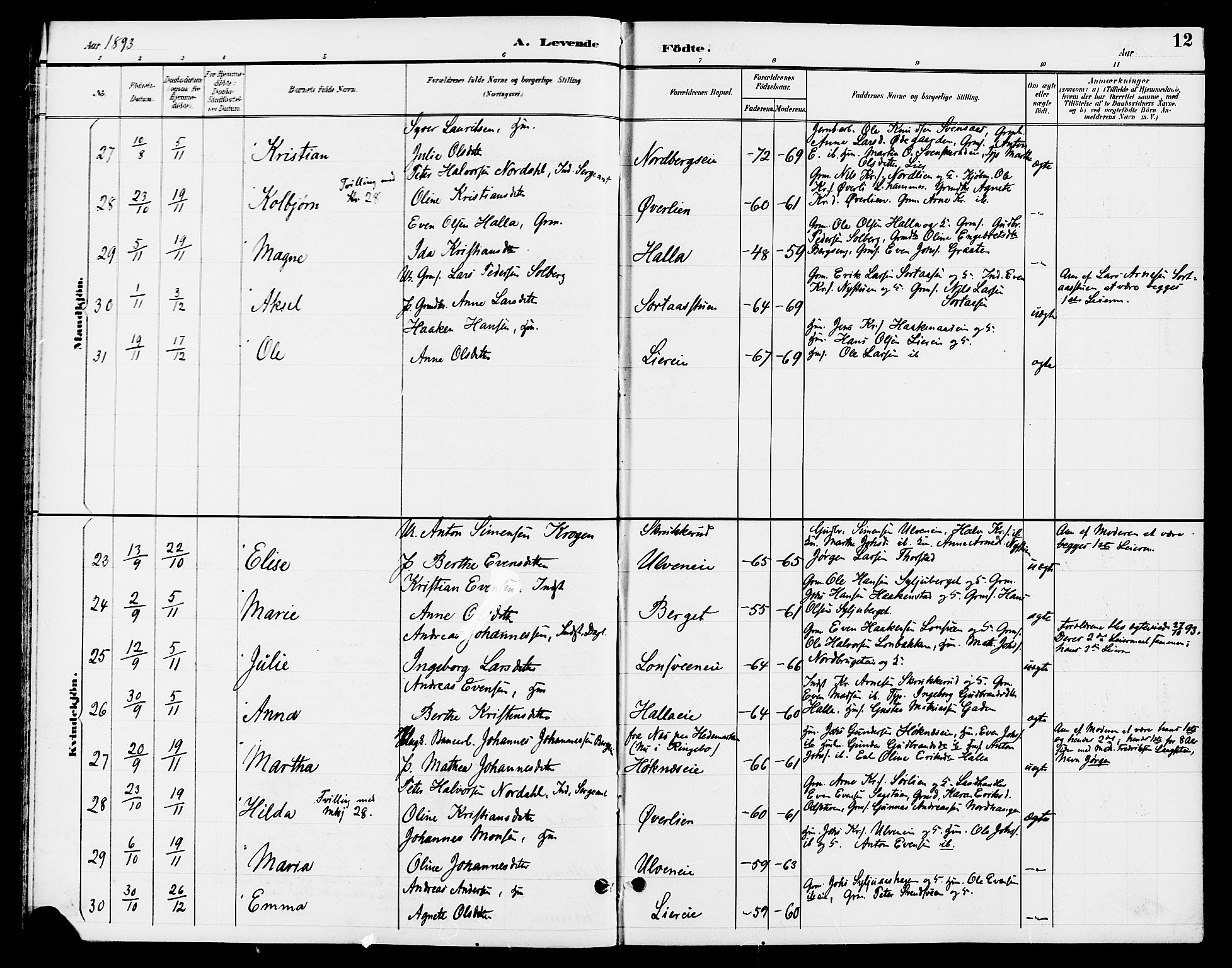 Ringsaker prestekontor, AV/SAH-PREST-014/L/La/L0013: Parish register (copy) no. 13, 1891-1904, p. 12