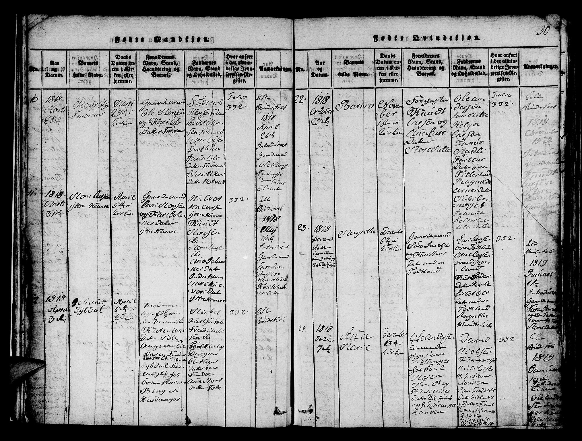 Fana Sokneprestembete, AV/SAB-A-75101/H/Hab/Haba/L0001: Parish register (copy) no. A 1, 1816-1836, p. 30