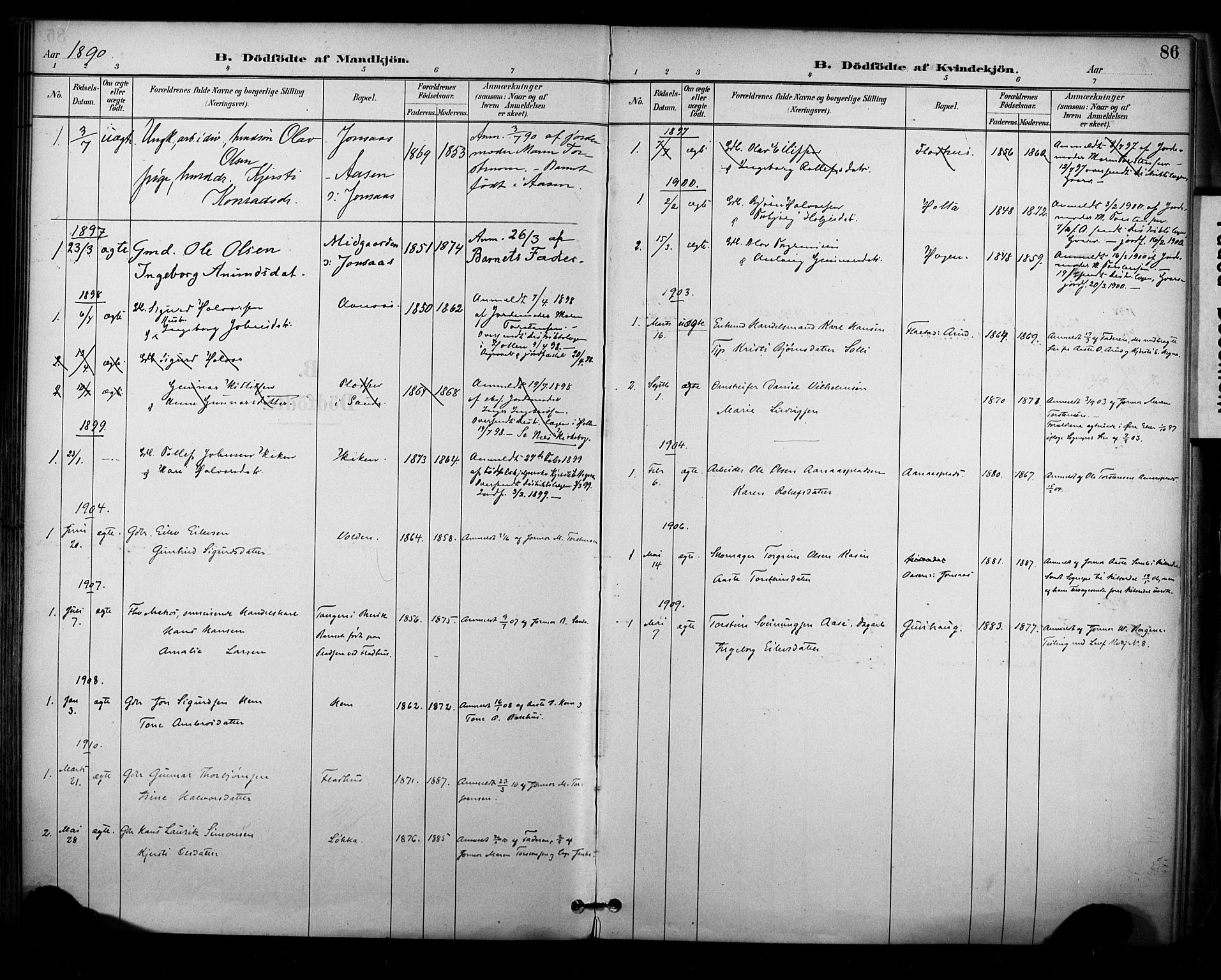 Sauherad kirkebøker, SAKO/A-298/F/Fa/L0009: Parish register (official) no. I 9, 1887-1912, p. 86