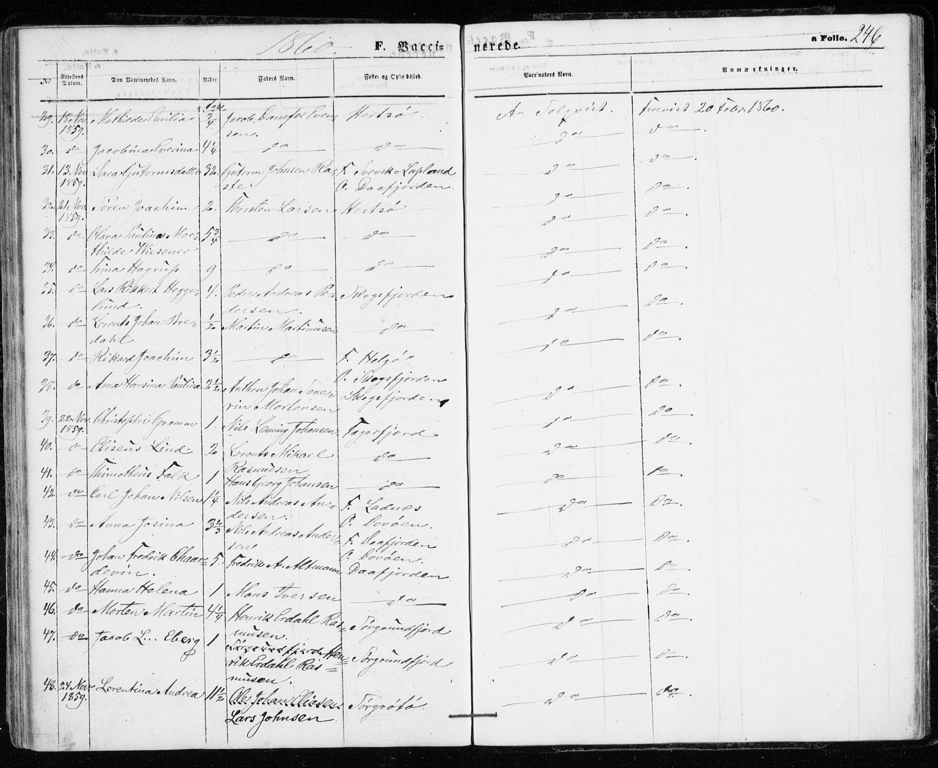 Karlsøy sokneprestembete, AV/SATØ-S-1299/H/Ha/Haa/L0004kirke: Parish register (official) no. 4, 1861-1871, p. 246