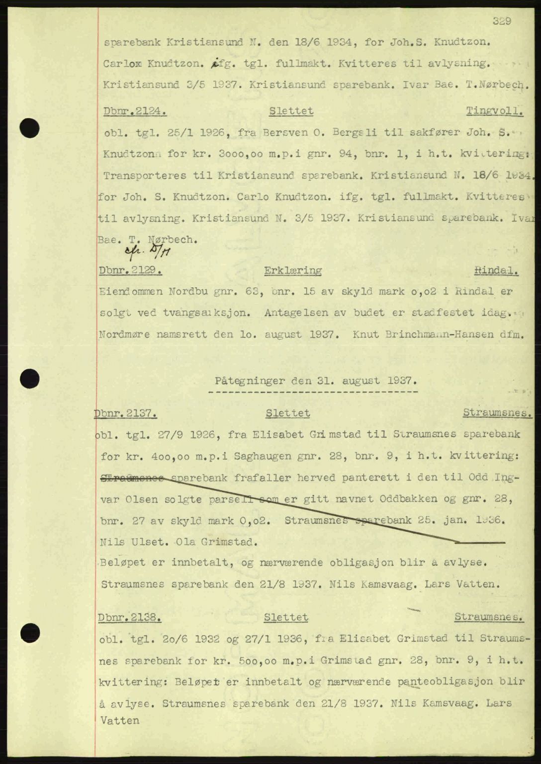 Nordmøre sorenskriveri, AV/SAT-A-4132/1/2/2Ca: Mortgage book no. C80, 1936-1939, Diary no: : 2124/1937