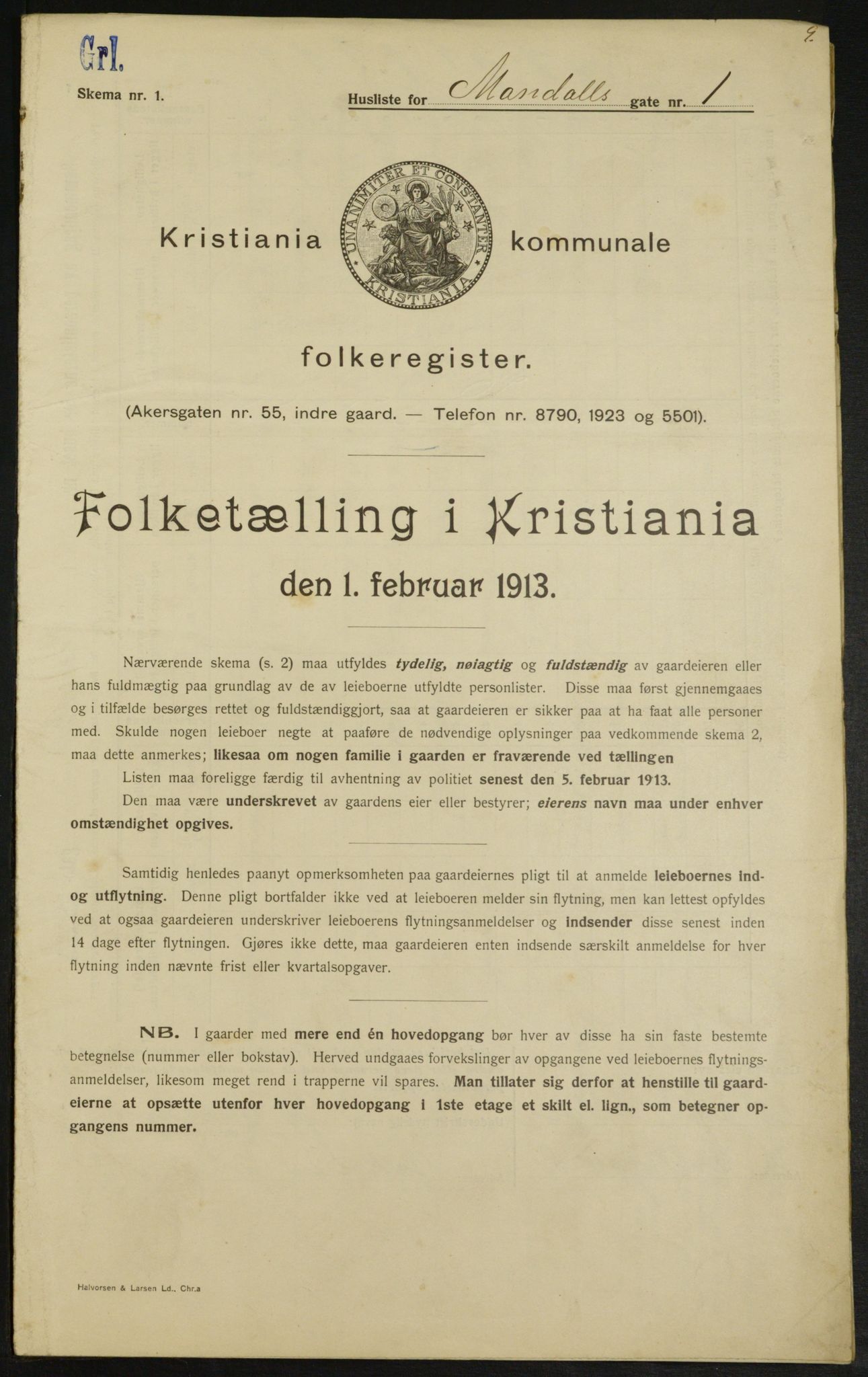 OBA, Municipal Census 1913 for Kristiania, 1913, p. 59908