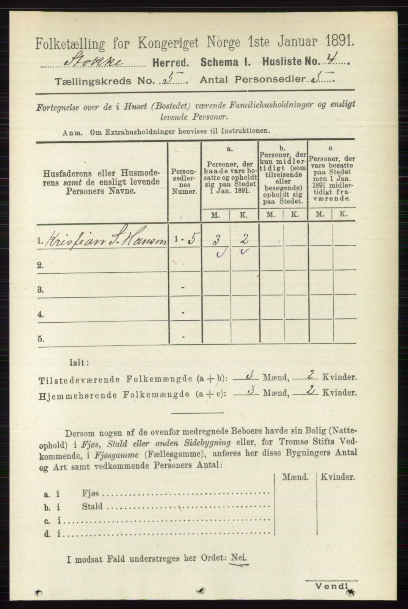 RA, 1891 census for 0720 Stokke, 1891, p. 3009