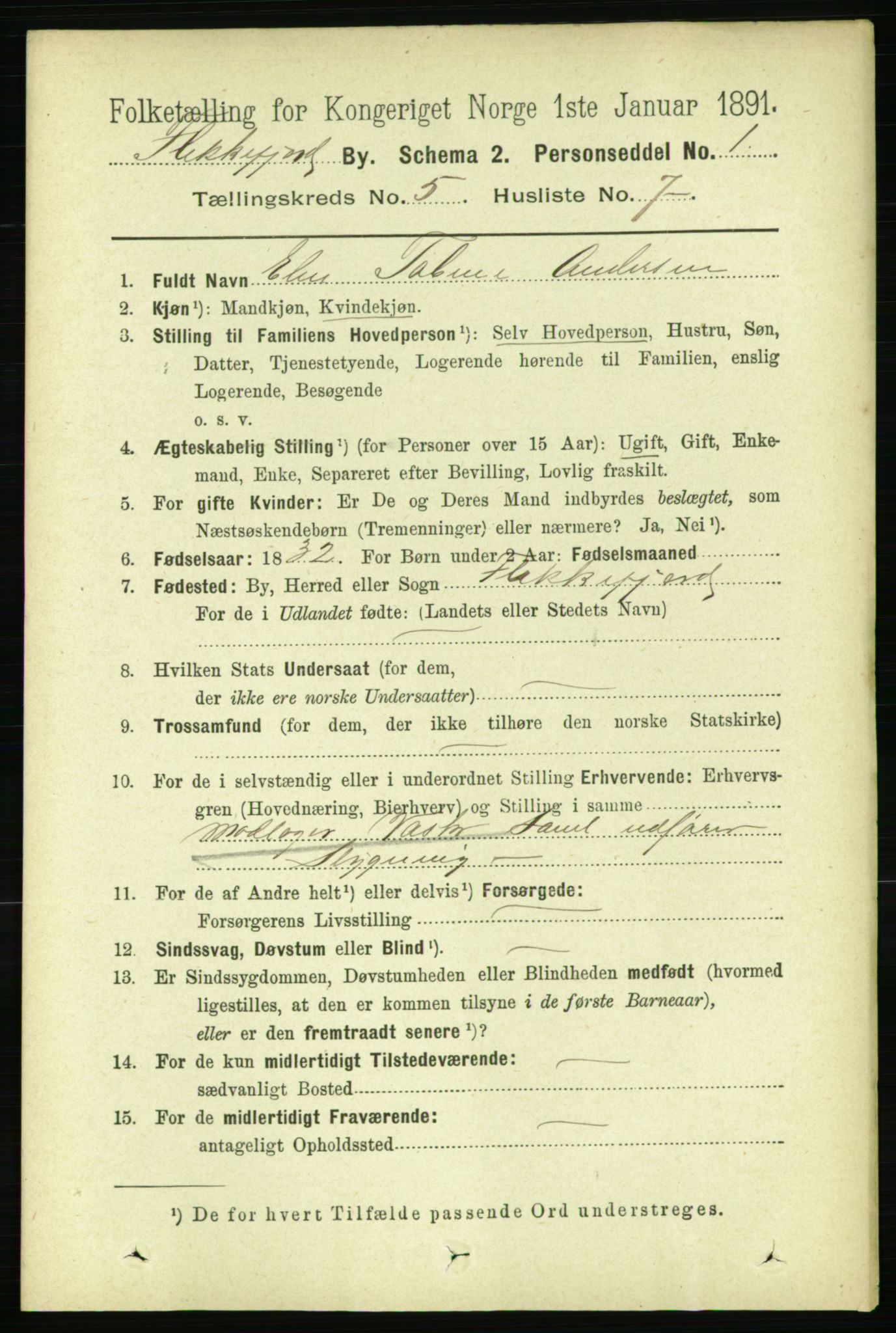 RA, 1891 census for 1004 Flekkefjord, 1891, p. 1152