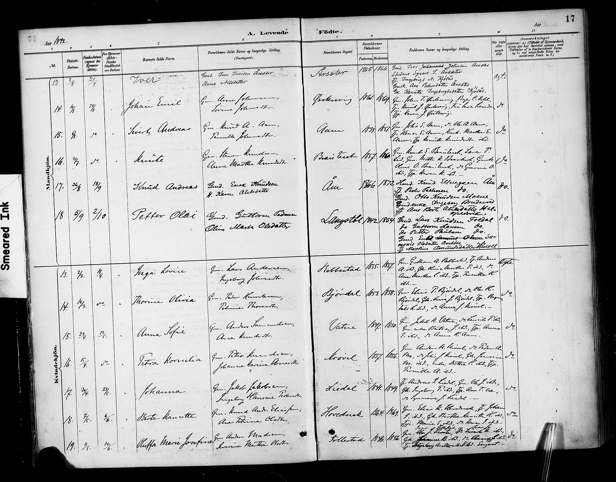 Ministerialprotokoller, klokkerbøker og fødselsregistre - Møre og Romsdal, AV/SAT-A-1454/513/L0177: Parish register (official) no. 513A04, 1890-1906, p. 17