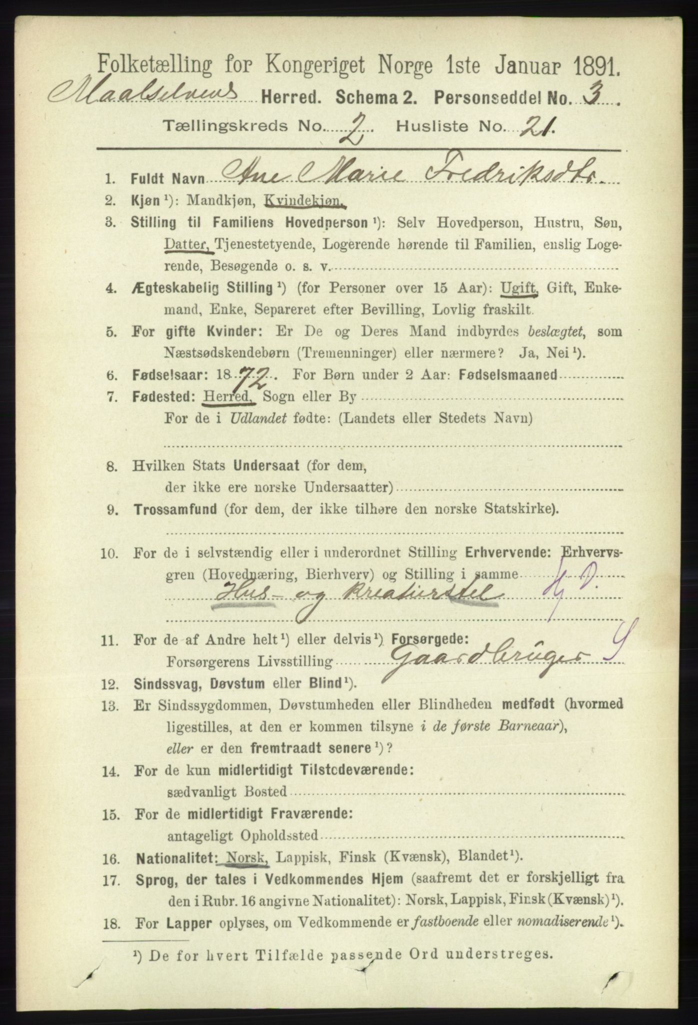 RA, 1891 census for 1924 Målselv, 1891, p. 416