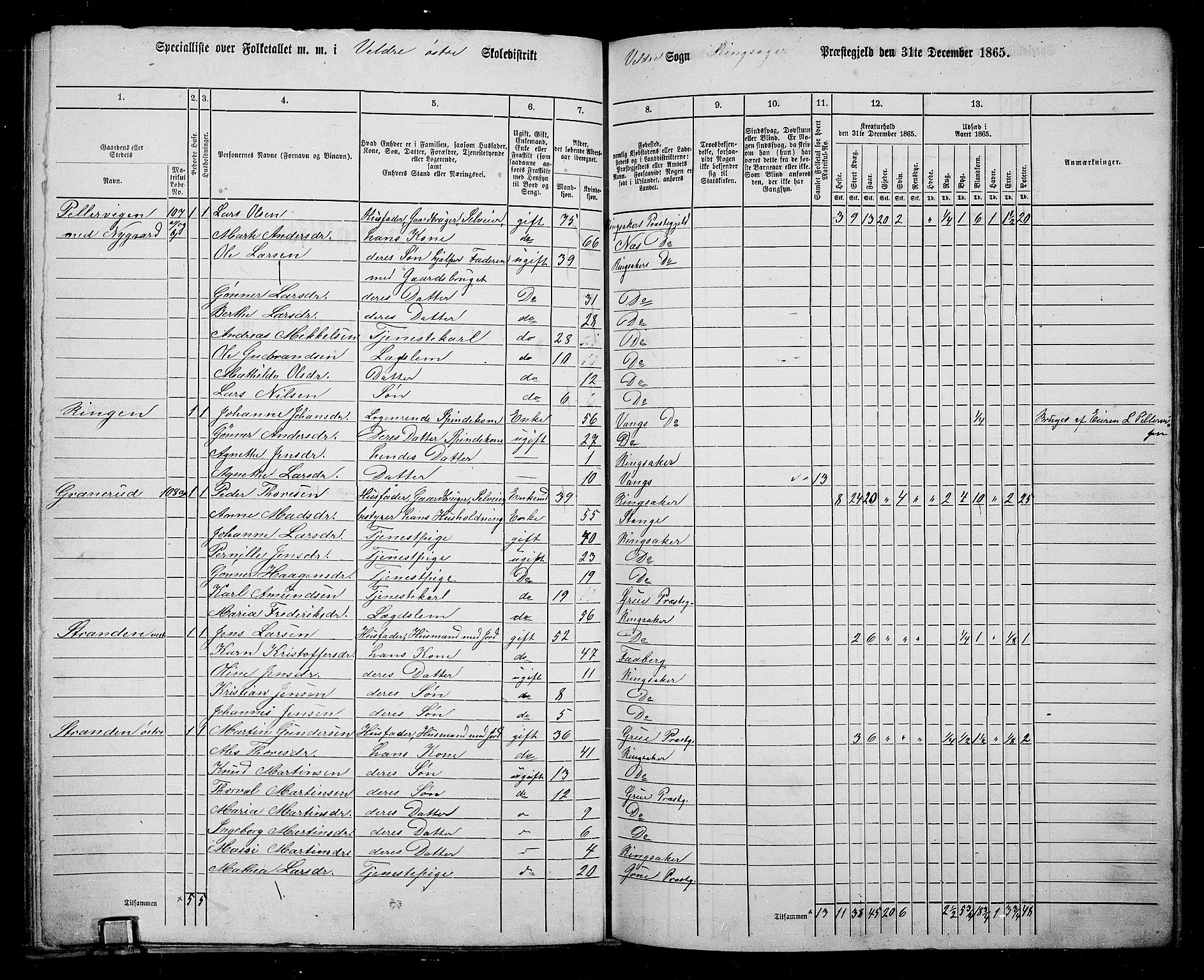 RA, 1865 census for Ringsaker, 1865, p. 178
