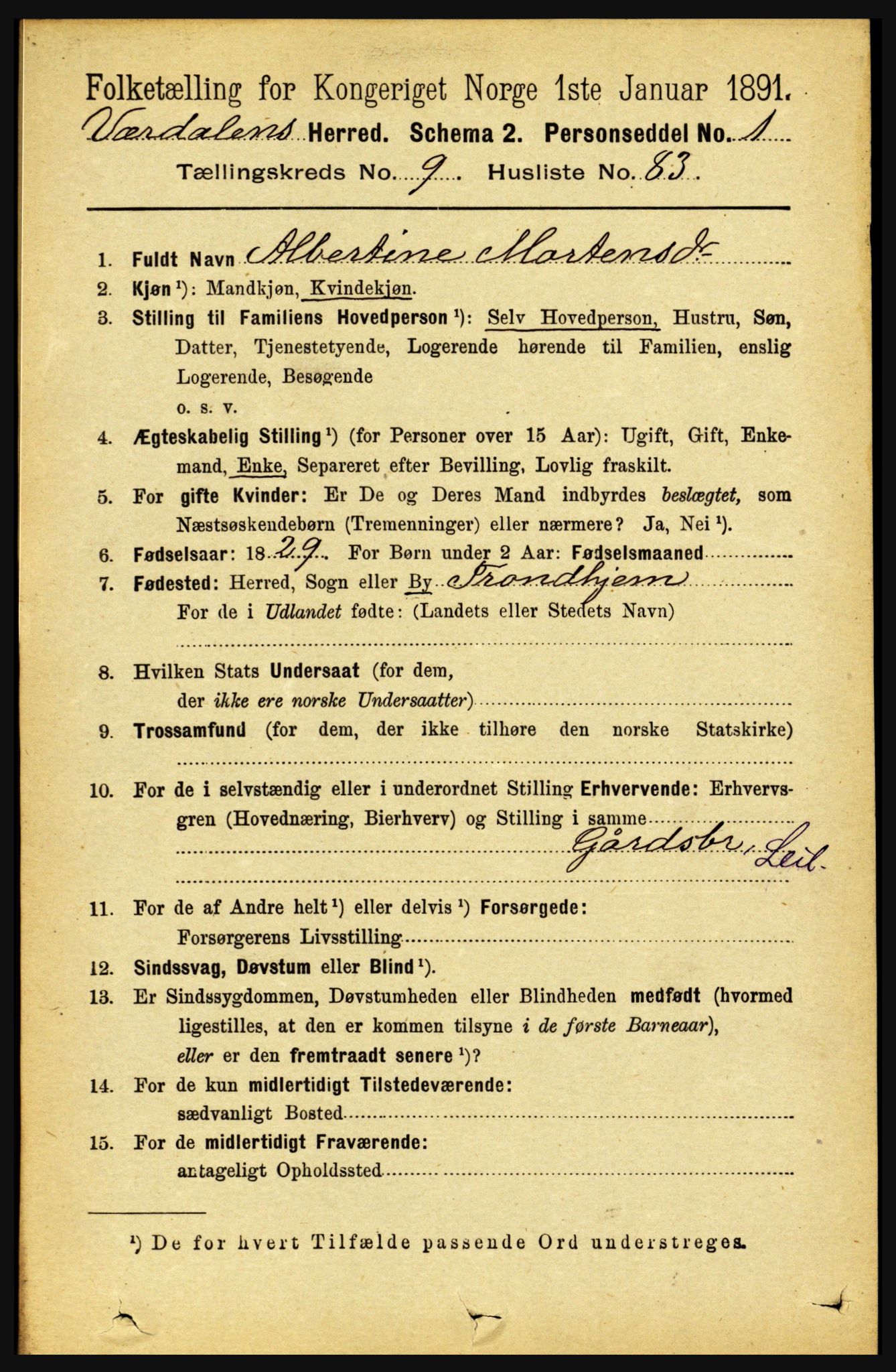 RA, 1891 census for 1721 Verdal, 1891, p. 5534