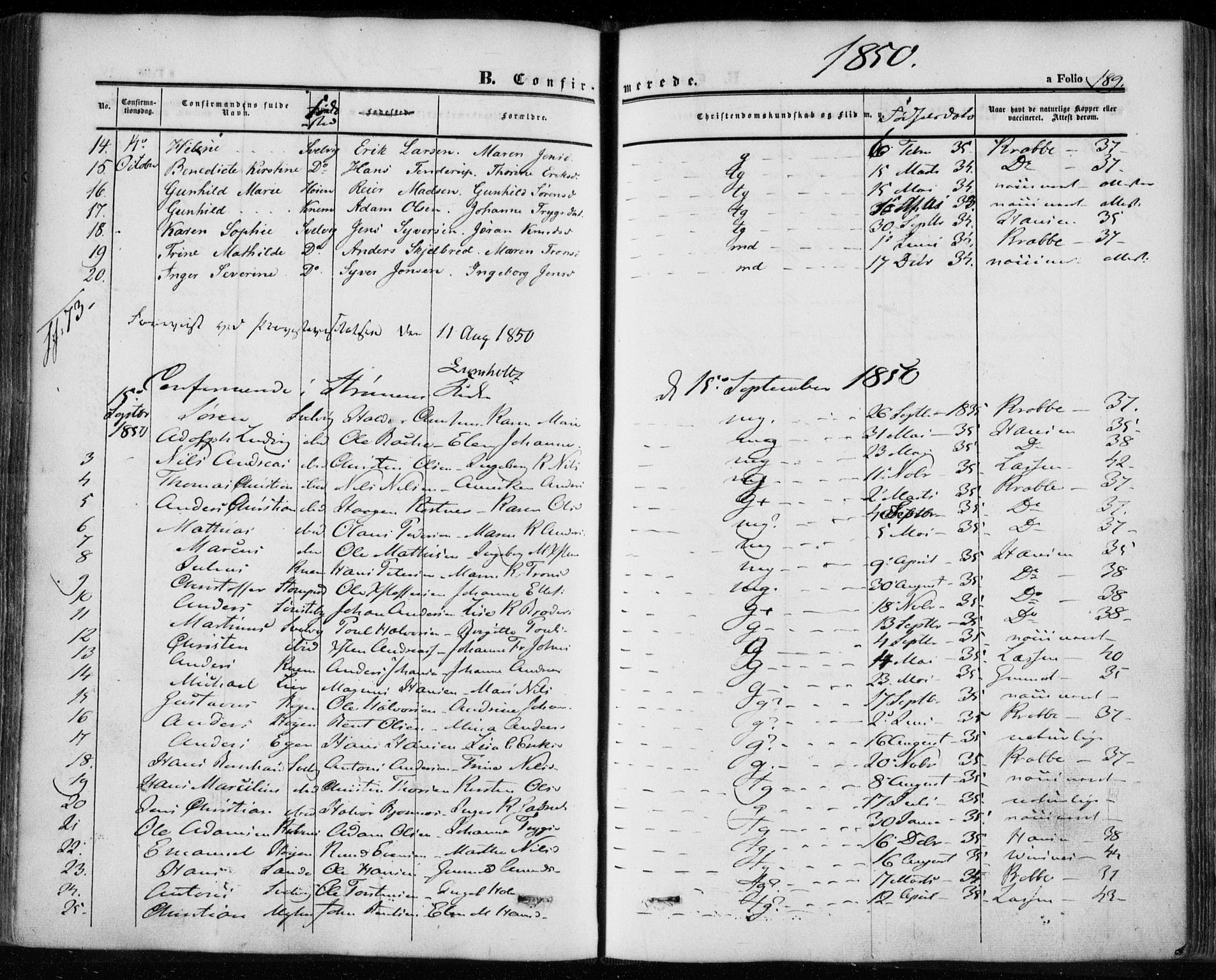 Hurum kirkebøker, AV/SAKO-A-229/F/Fa/L0011: Parish register (official) no. 11, 1847-1860, p. 189